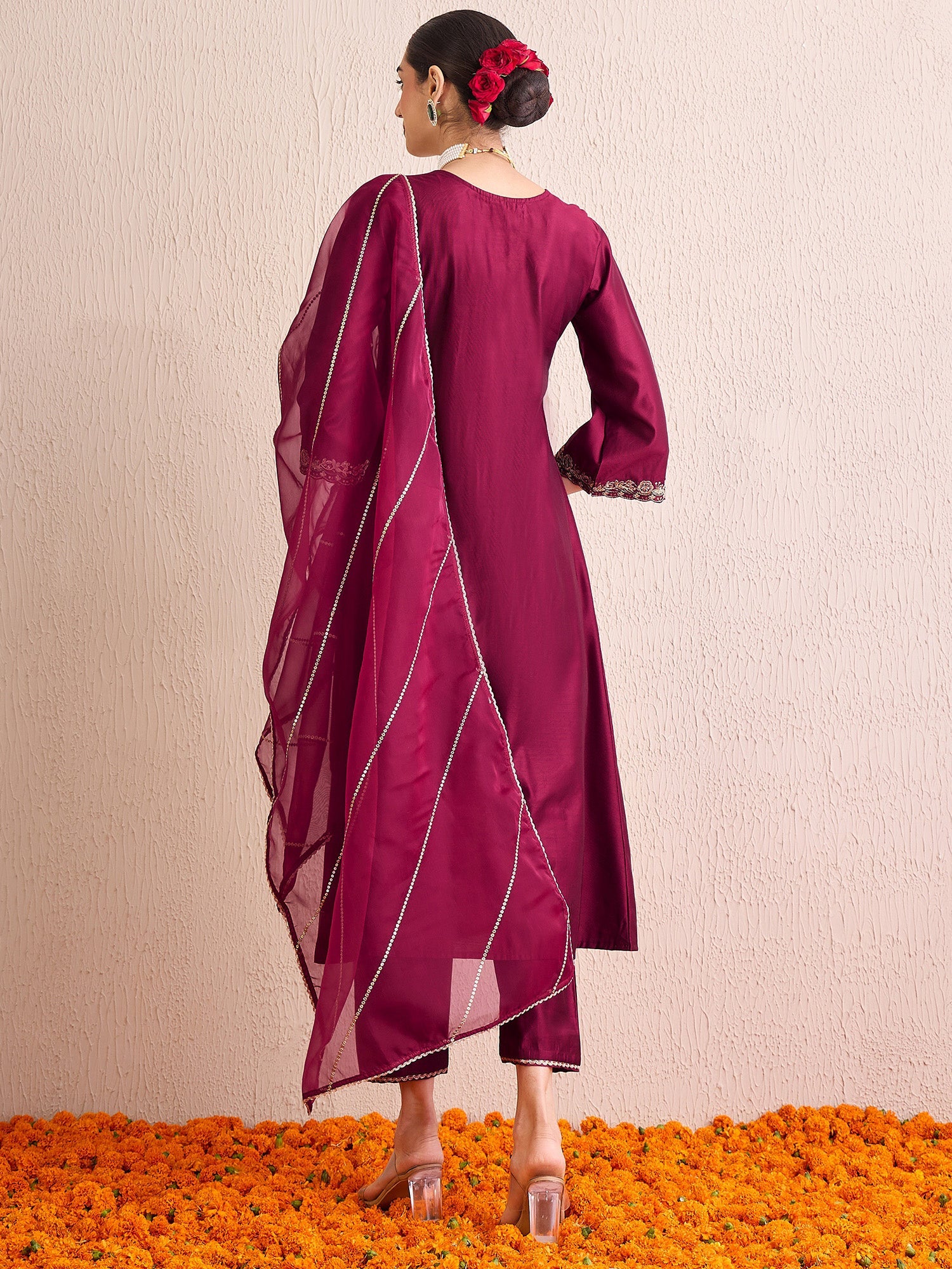 Women's Burgundy Liva Kurta Set - Taantav