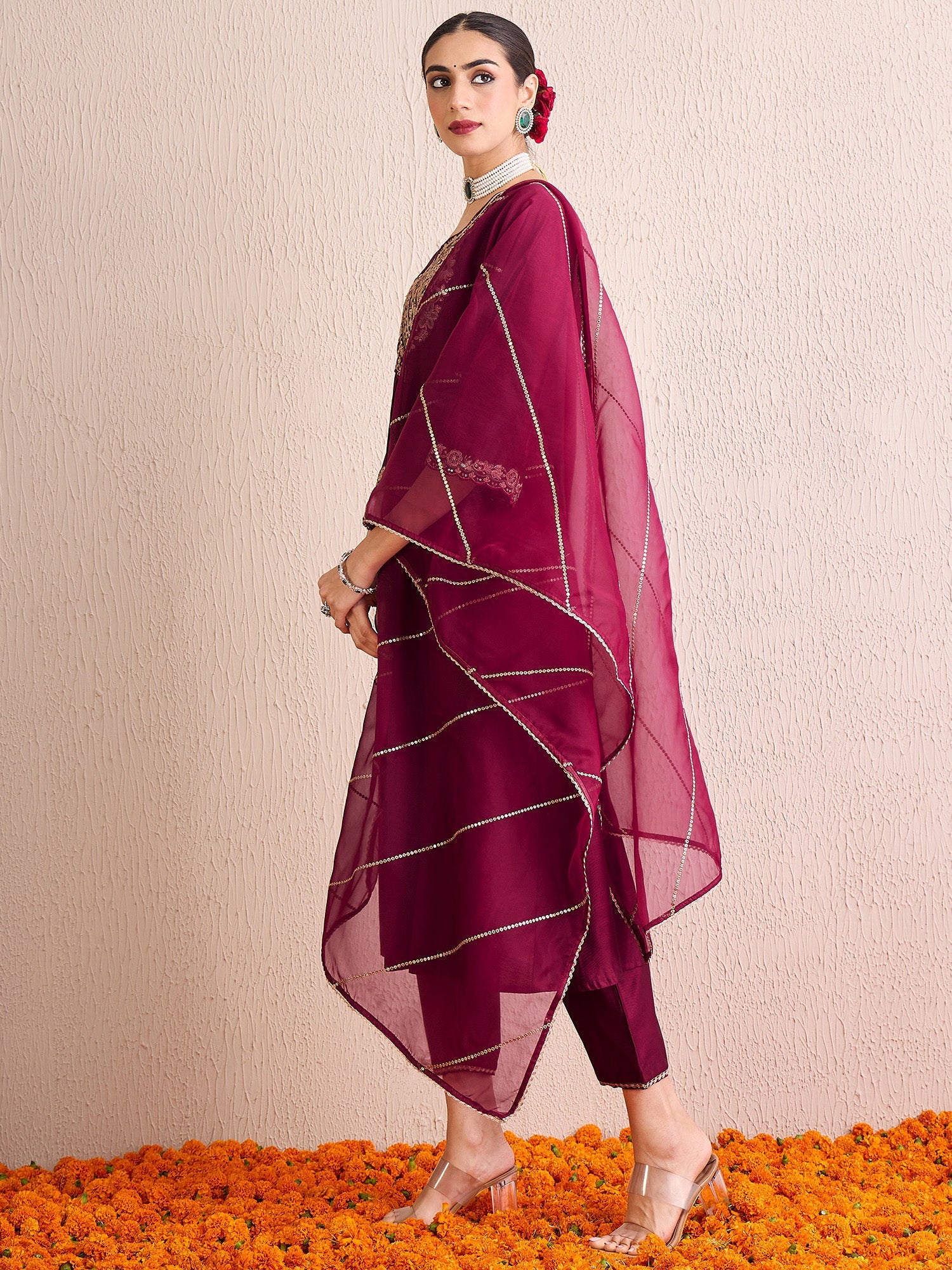 Women's Burgundy Liva Kurta Set - Taantav