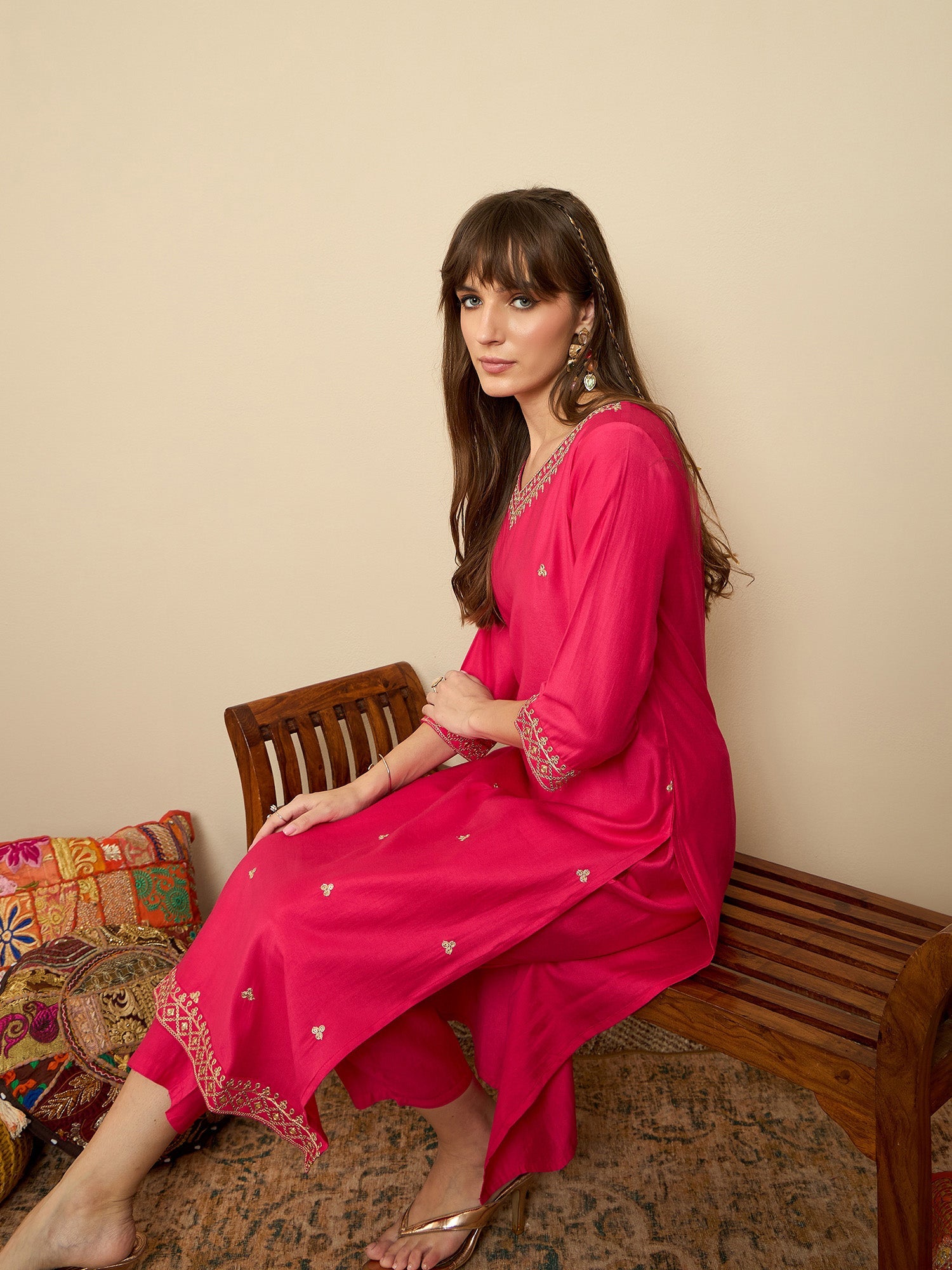 Women's Pink Liva Kurta Set - Taantav