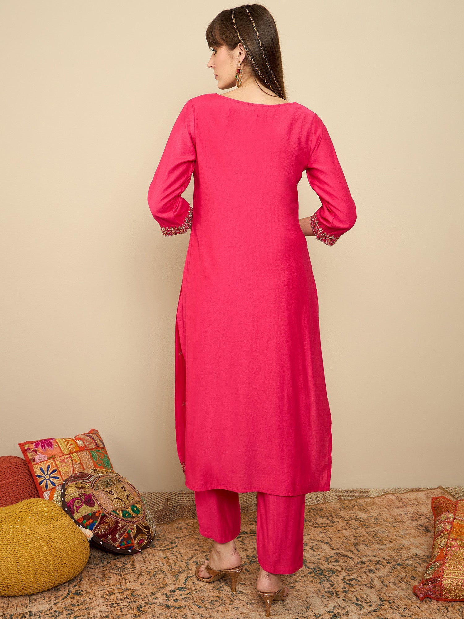 Women's Pink Liva Kurta Set - Taantav