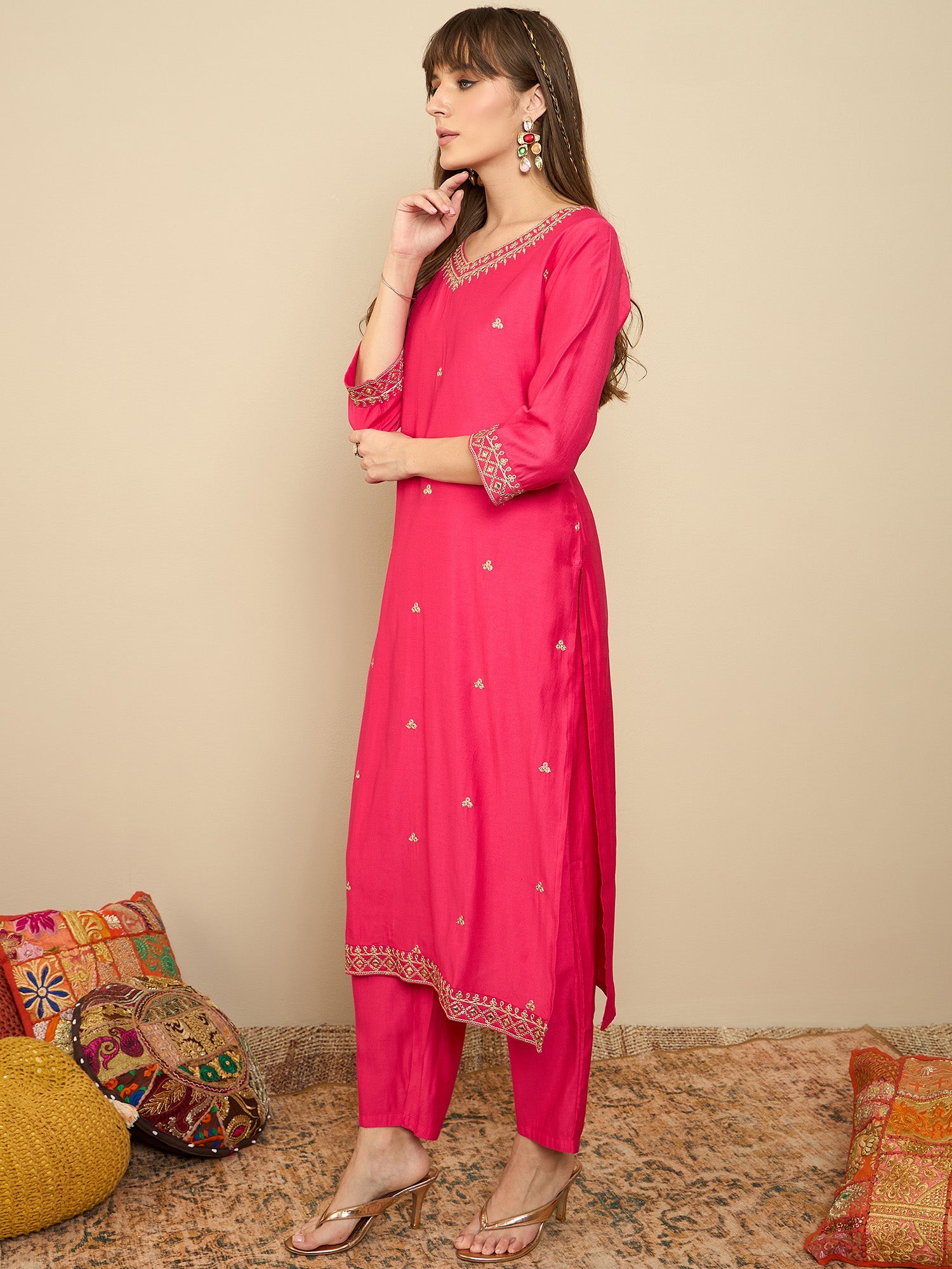 Women's Pink Liva Kurta Set - Taantav