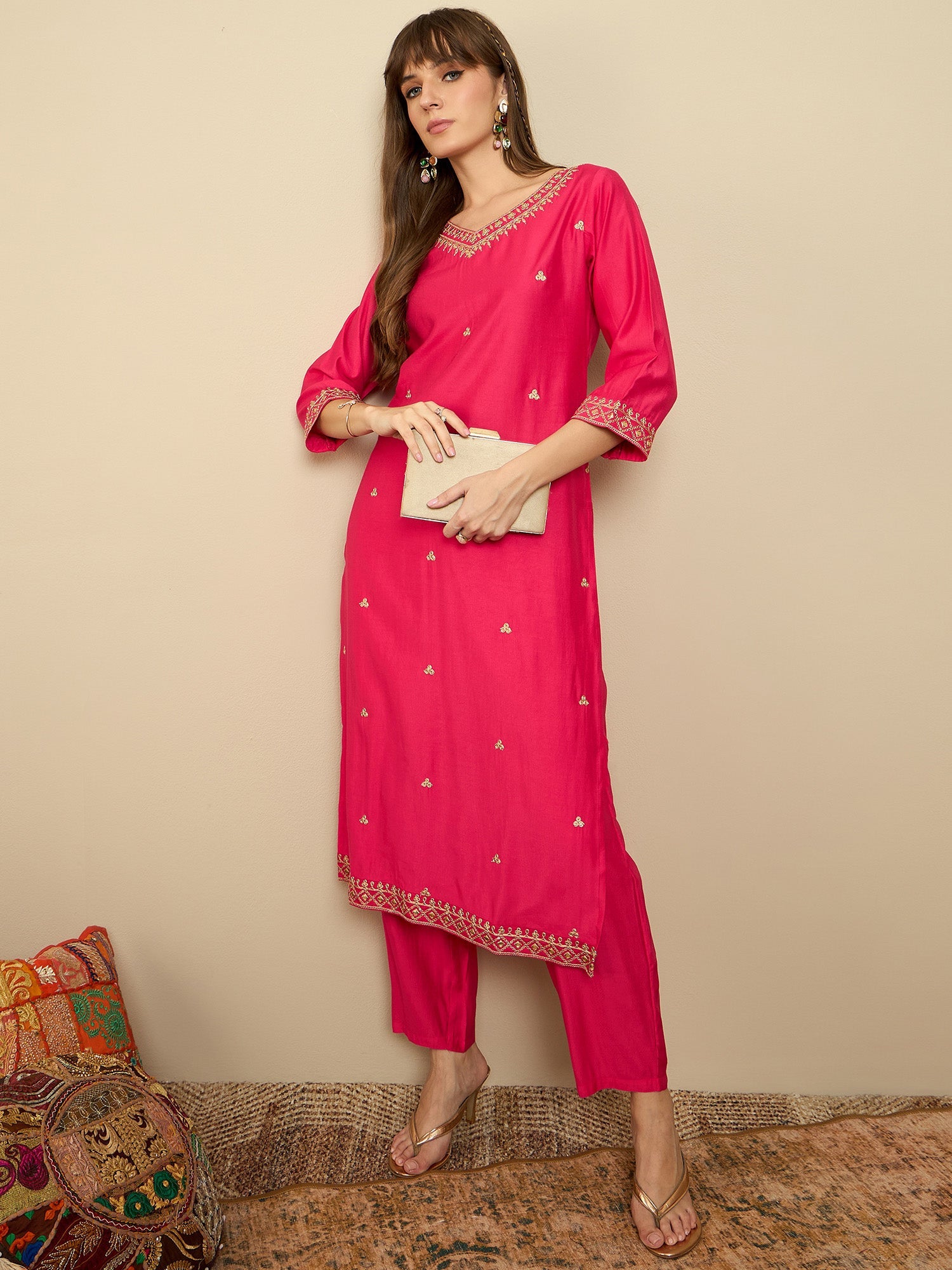 Women's Pink Liva Kurta Set - Taantav