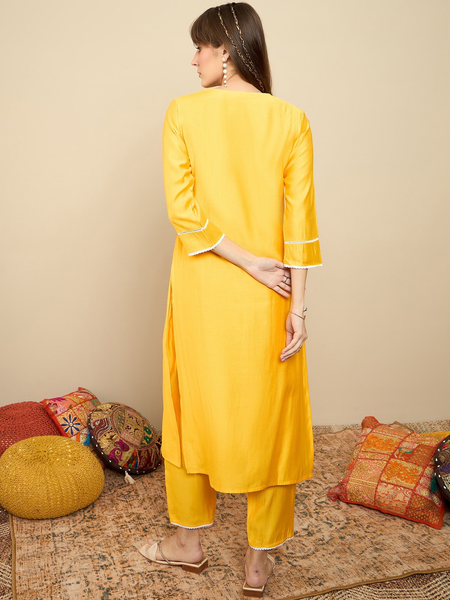 Women's Yellow Liva Kurta Set - Taantav