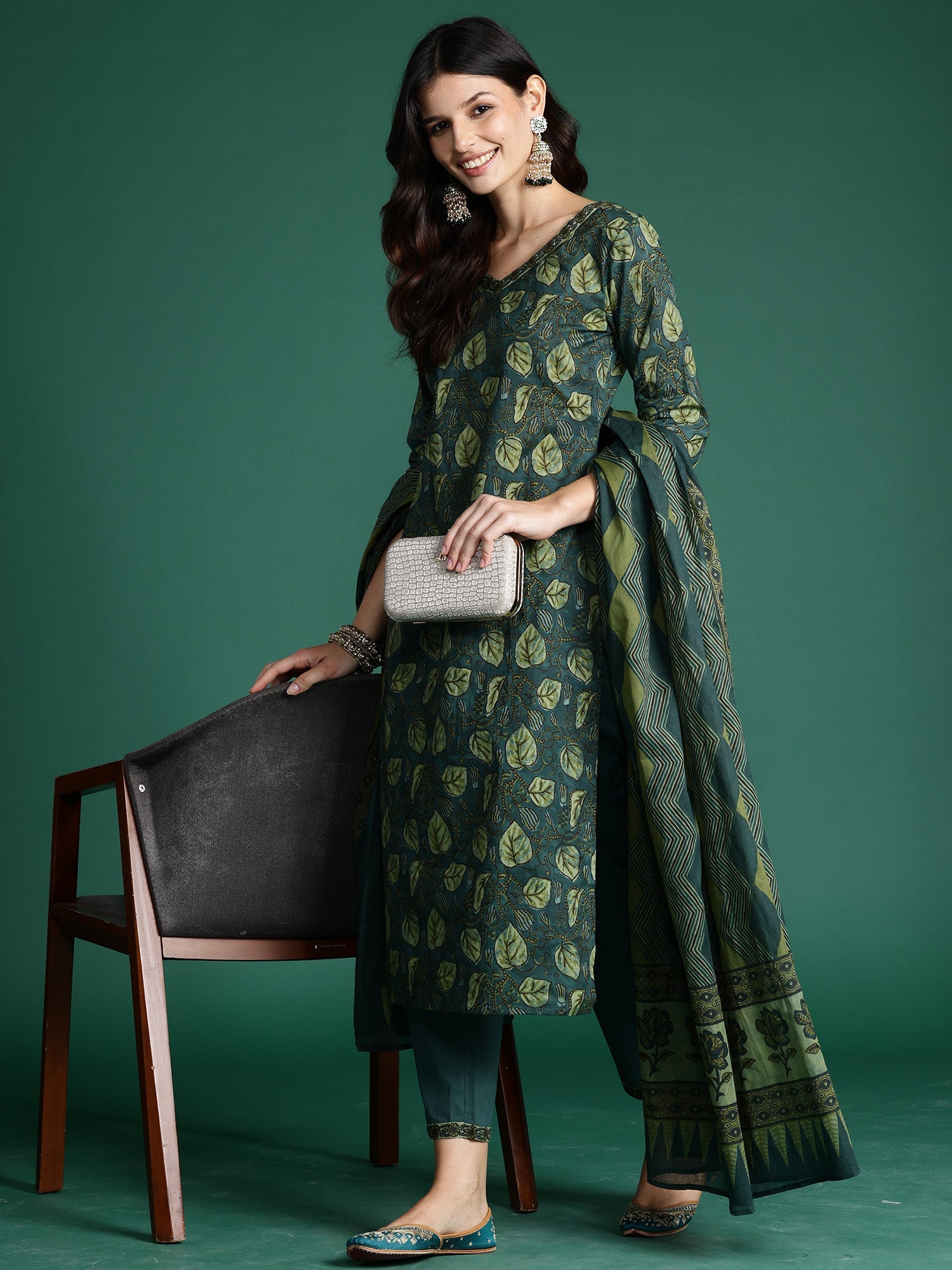 Women's Green Pure Cotton Kurta Set - Taantav