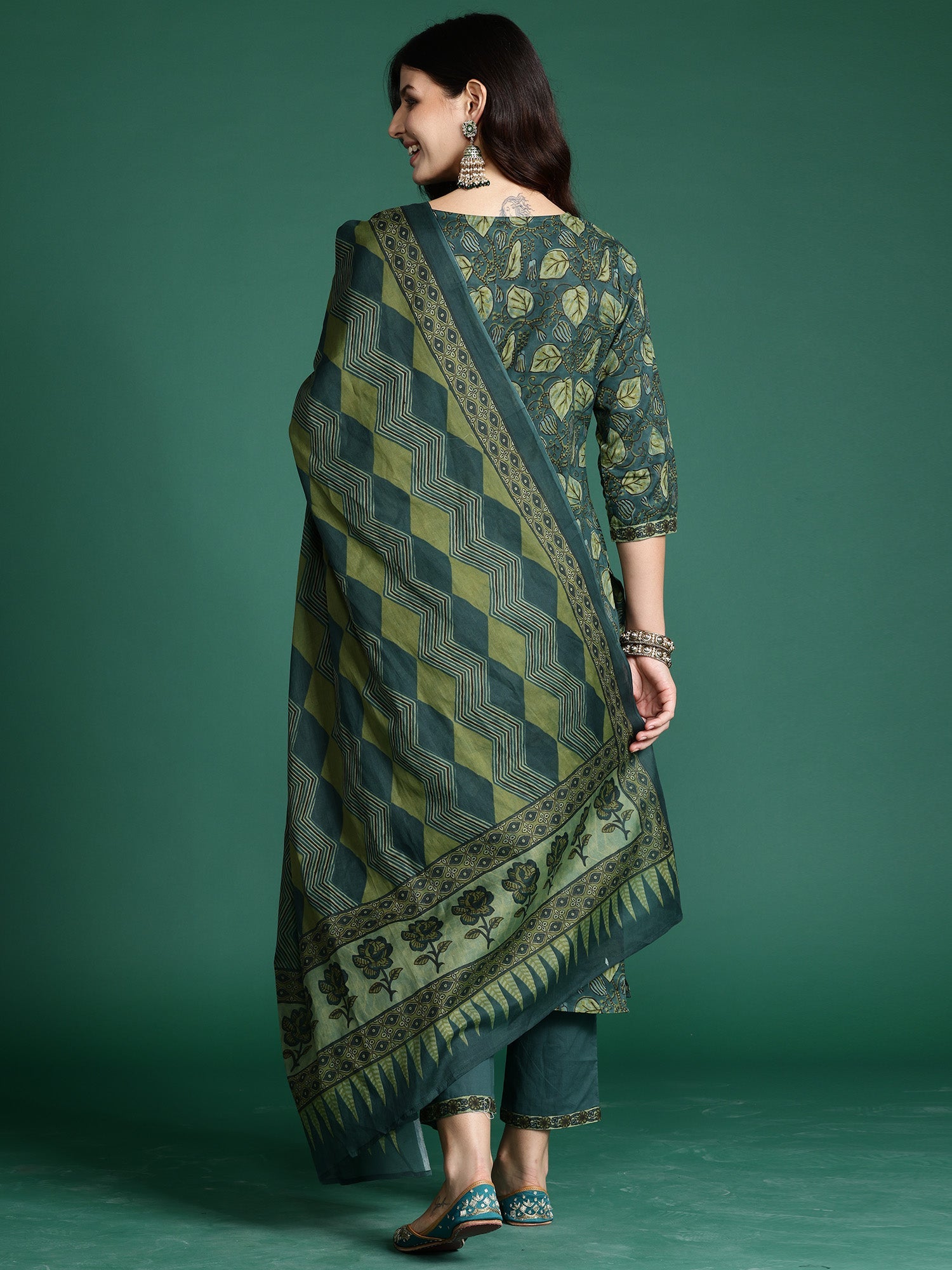 Women's Green Pure Cotton Kurta Set - Taantav