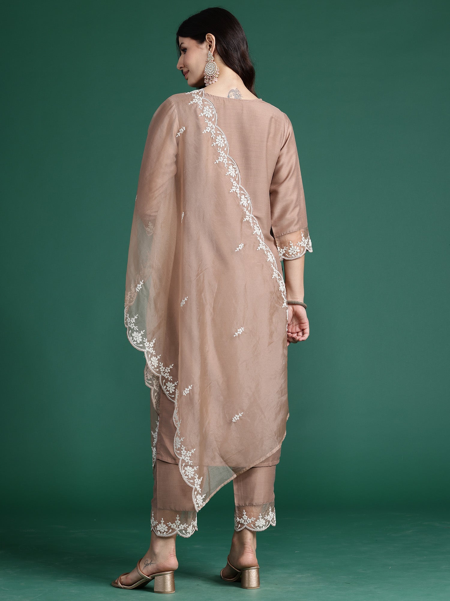 Women's Brown Silk Blend Kurta Set - Taantav