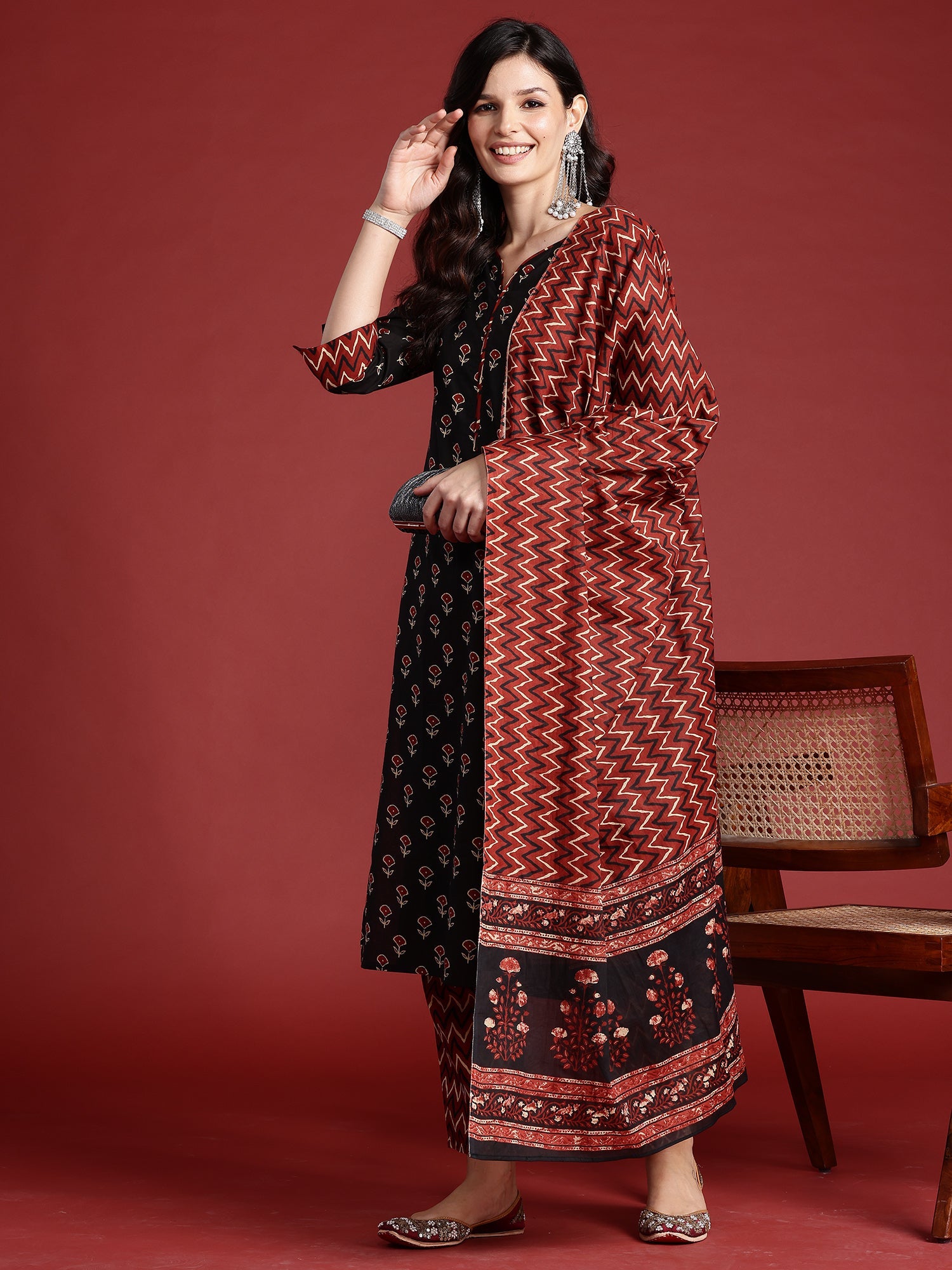 Women's Black Pure Cotton Kurta Set - Taantav