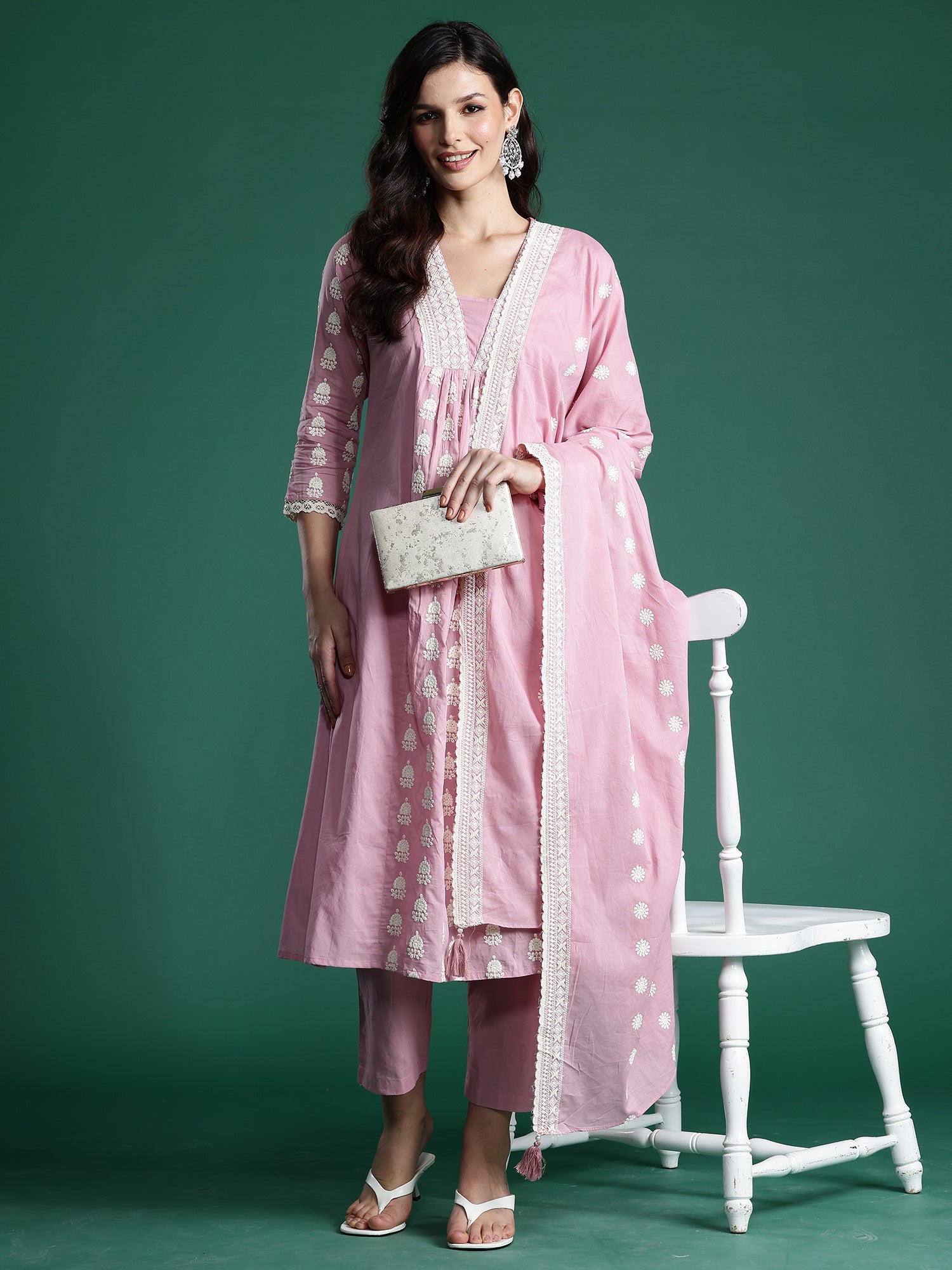 Women's Pink Pure Cotton Kurta Set - Taantav