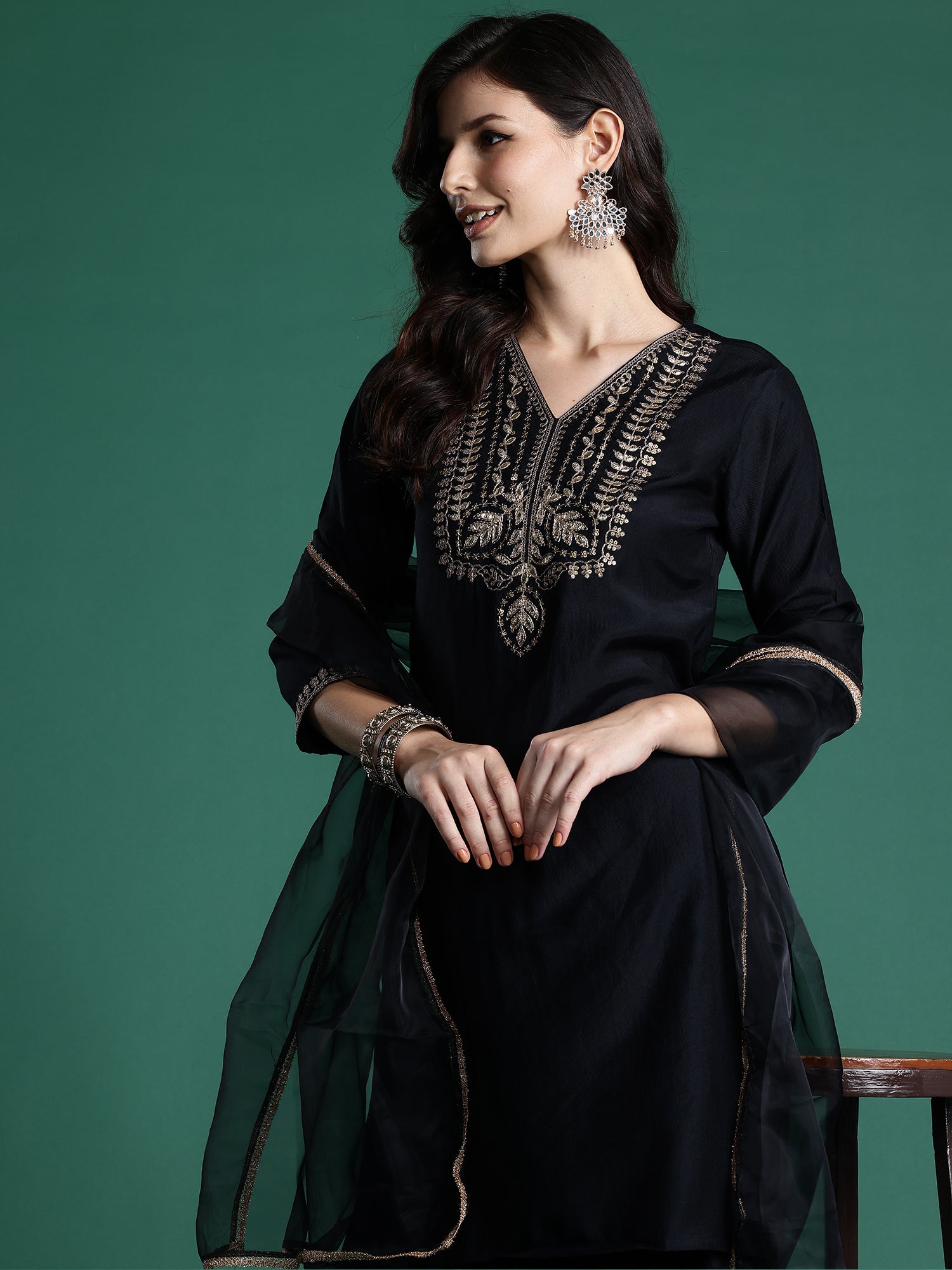 Women's Black Liva Kurta Set - Taantav