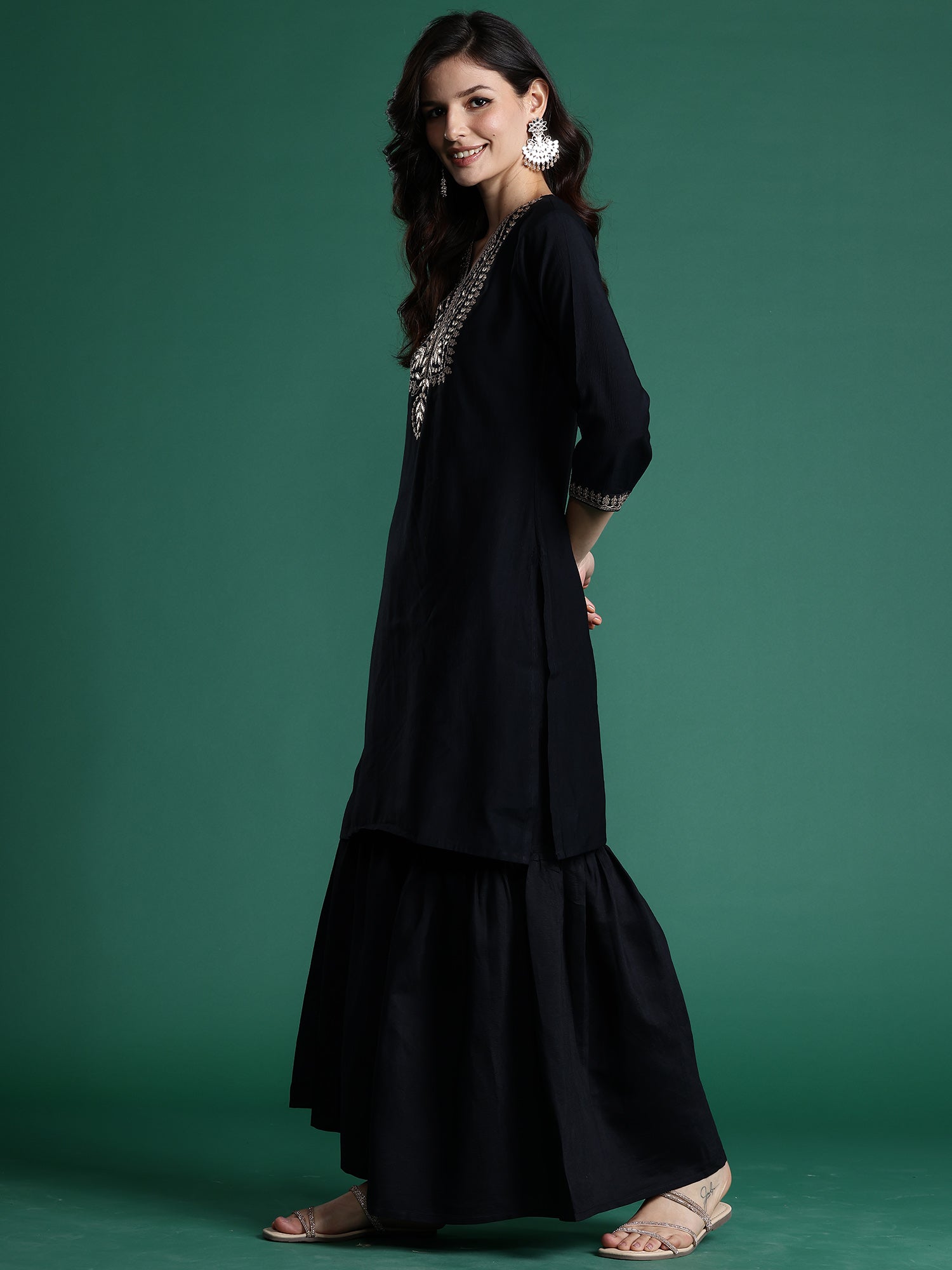 Women's Black Liva Kurta Set - Taantav