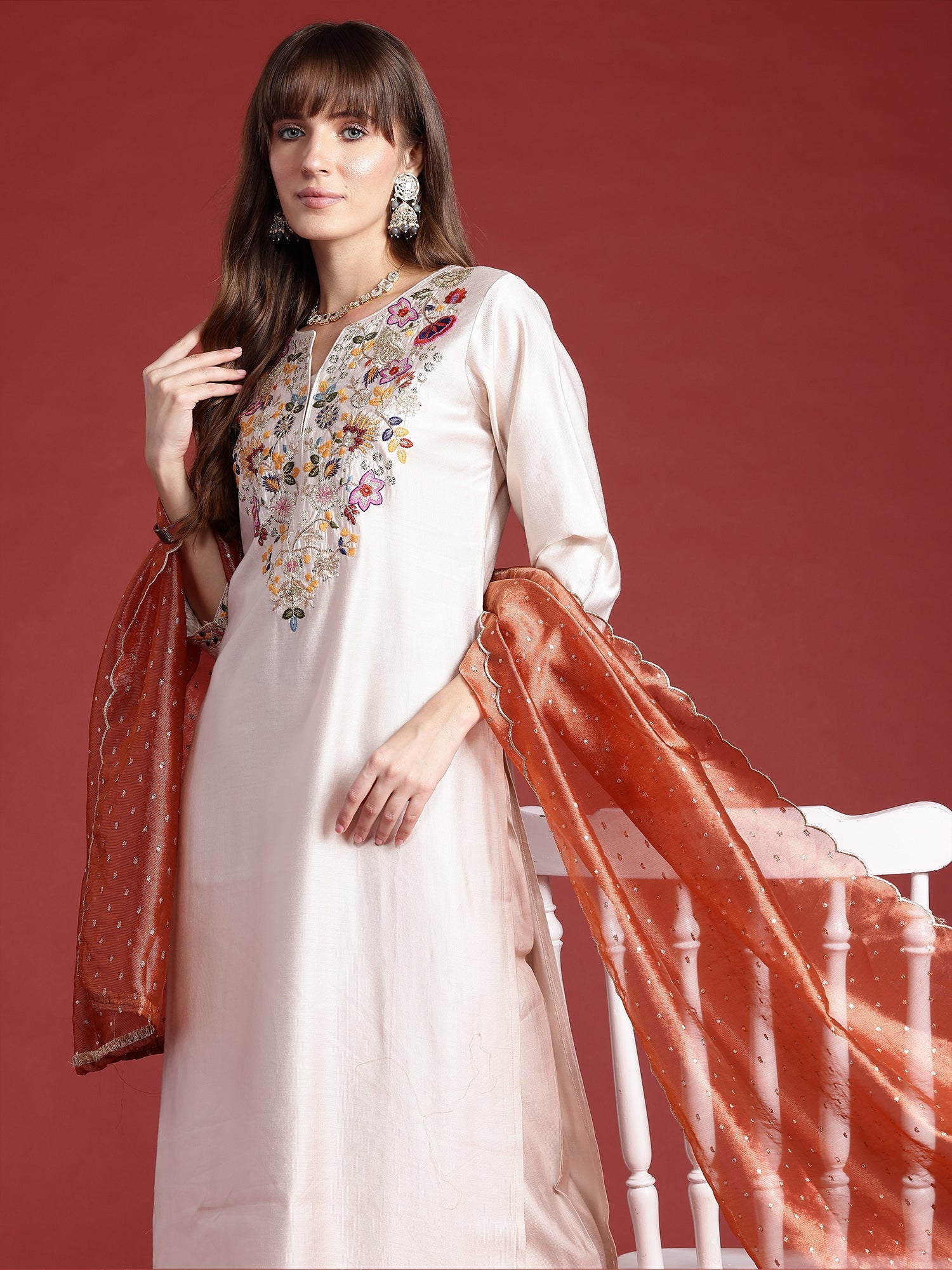 Women's Off White Liva Kurta Set - Taantav