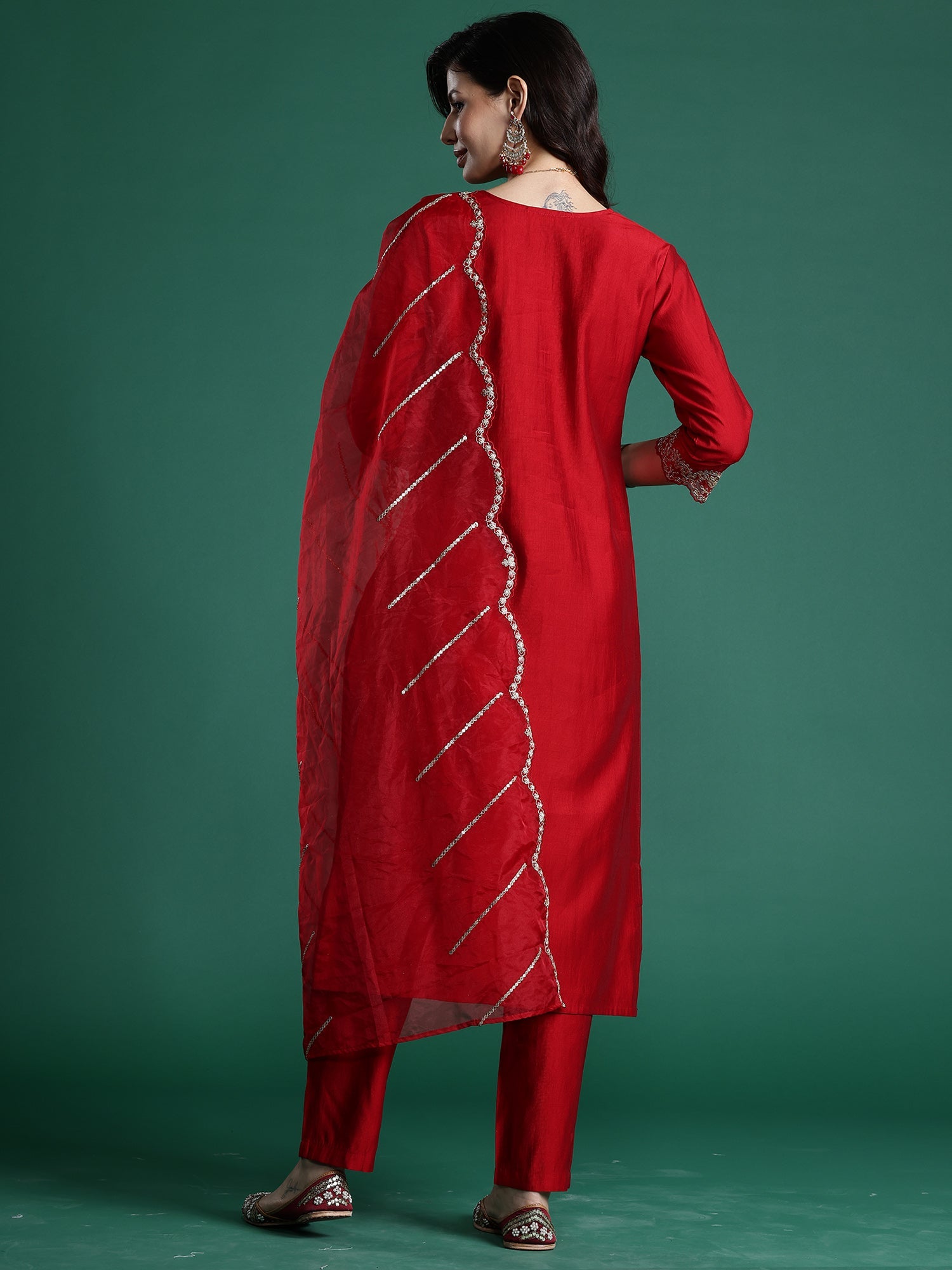 Women's Red Liva Kurta Set - Taantav