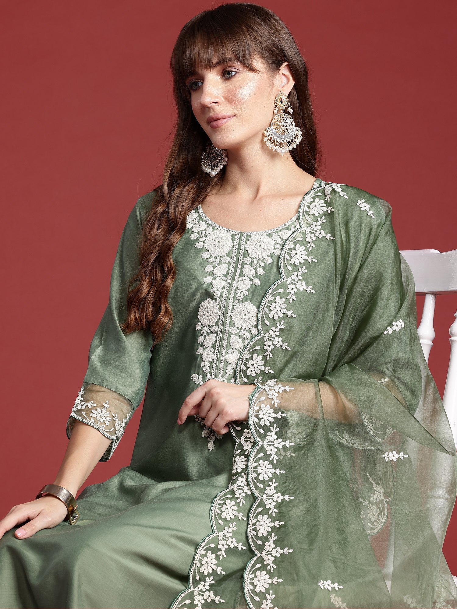 Women's Green Silk Blend Kurta Set - Taantav