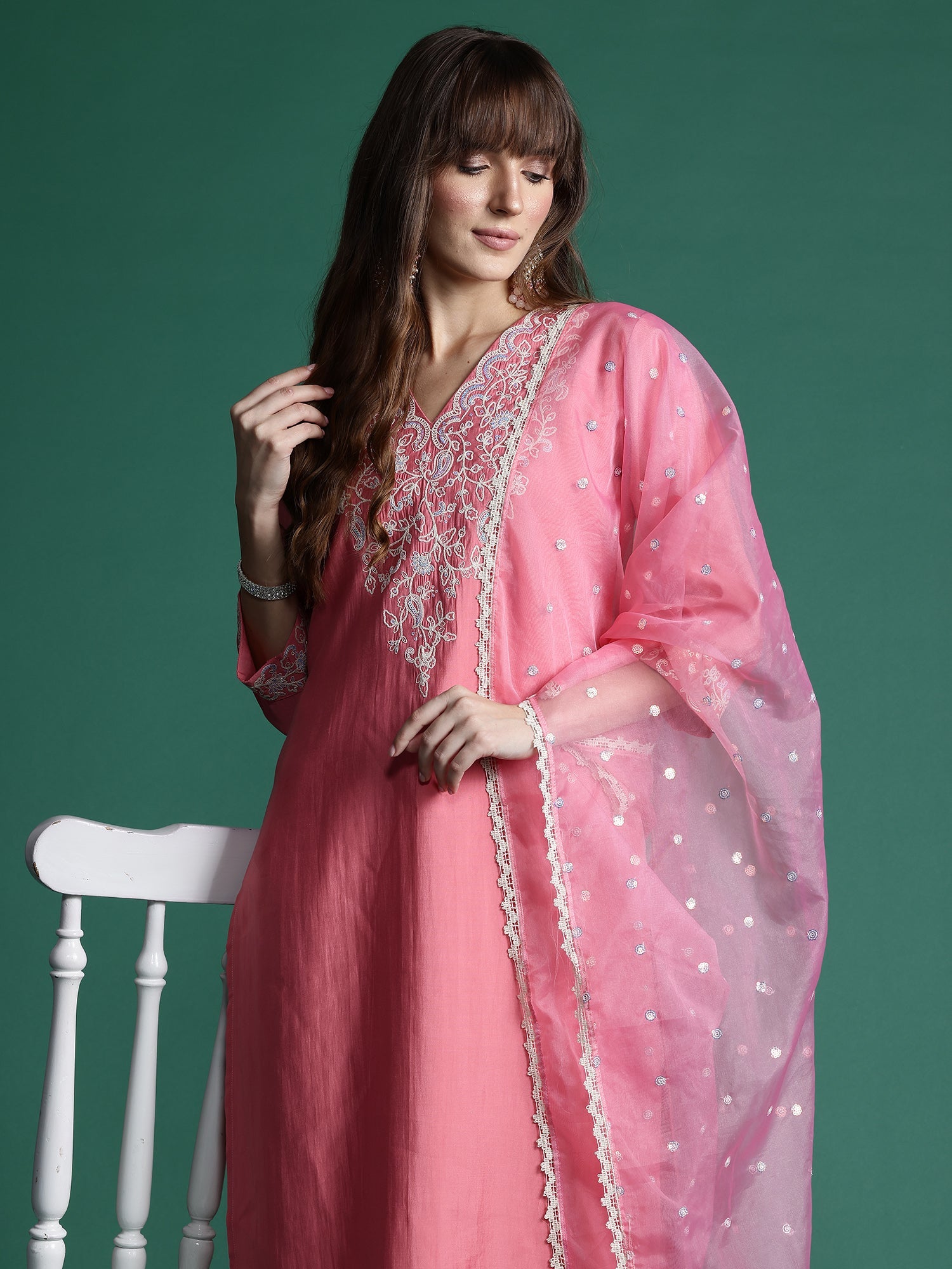 Women's Pink Liva Kurta Set - Taantav