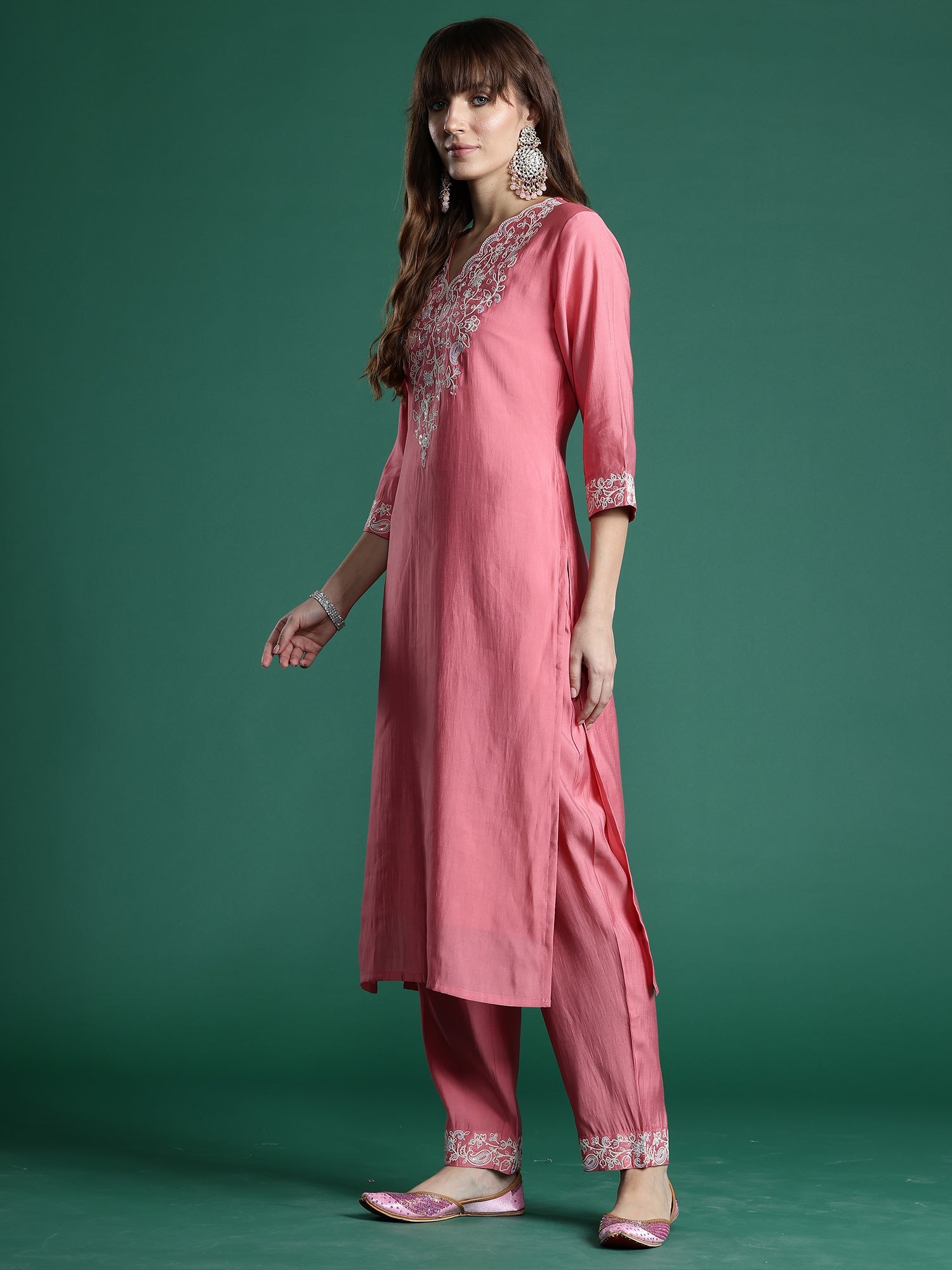 Women's Pink Liva Kurta Set - Taantav