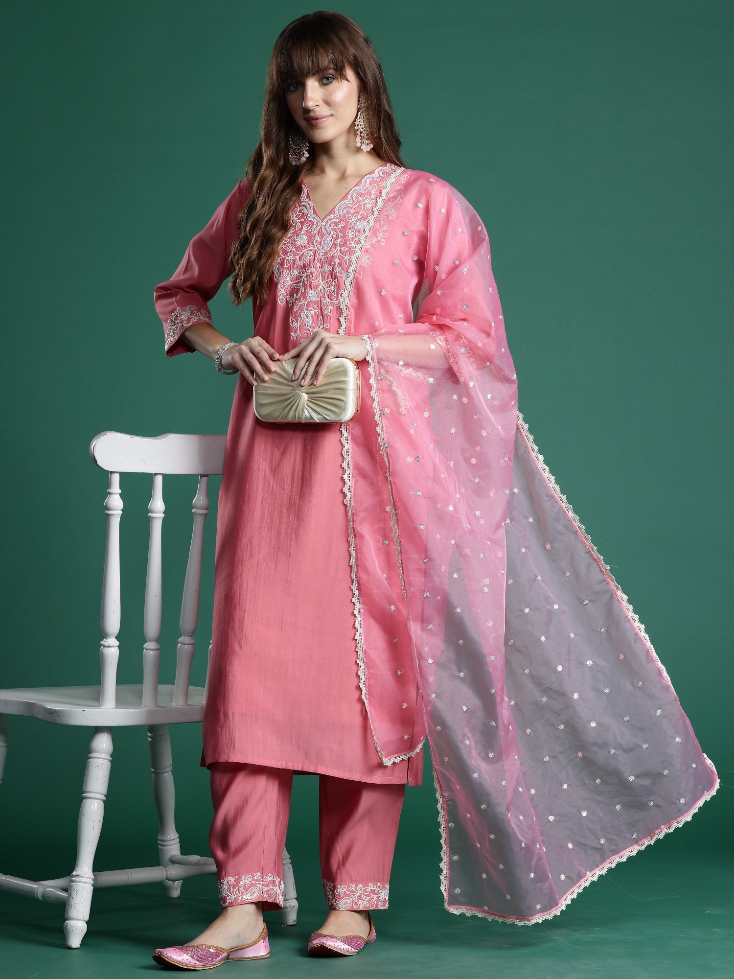 Women's Pink Liva Kurta Set - Taantav