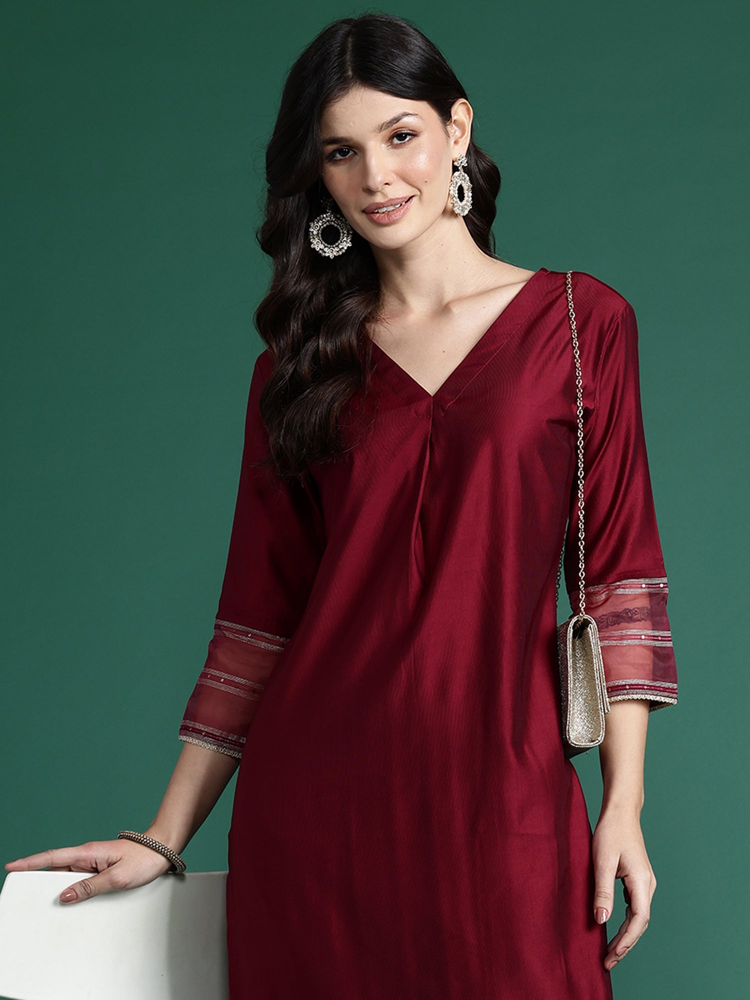 Women's Burgundy Liva Kurta Set - Taantav