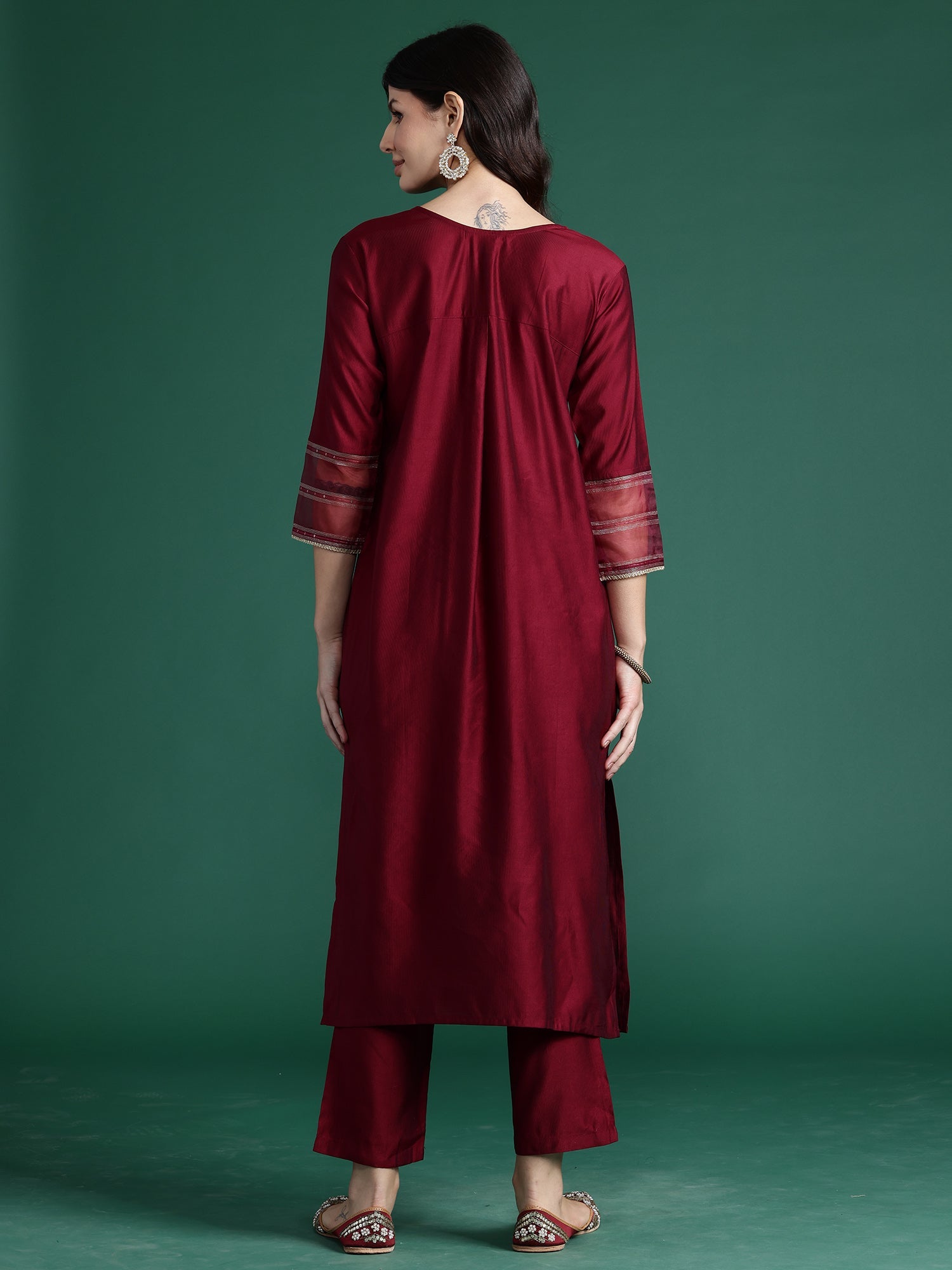 Women's Burgundy Liva Kurta Set - Taantav