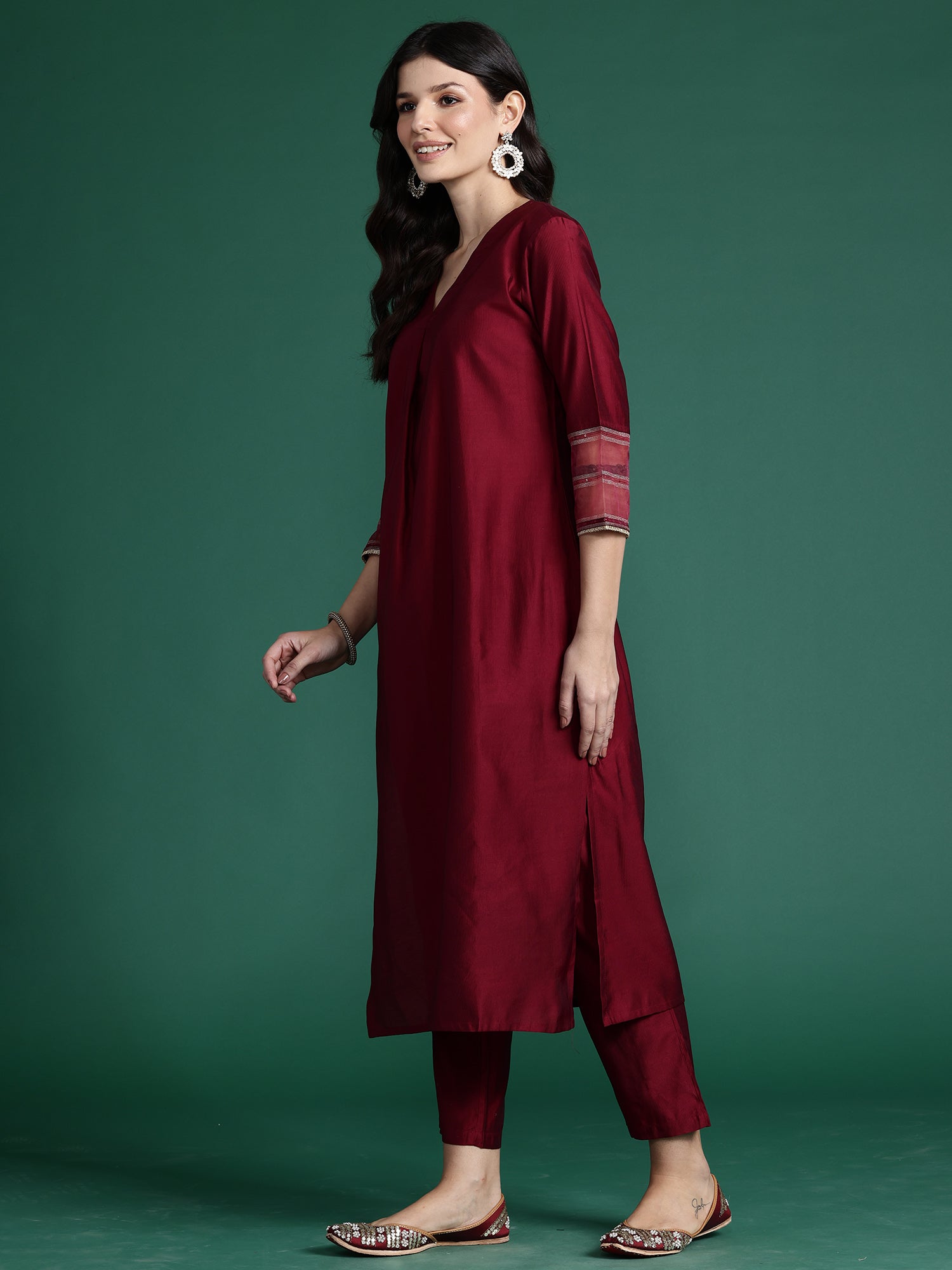 Women's Burgundy Liva Kurta Set - Taantav