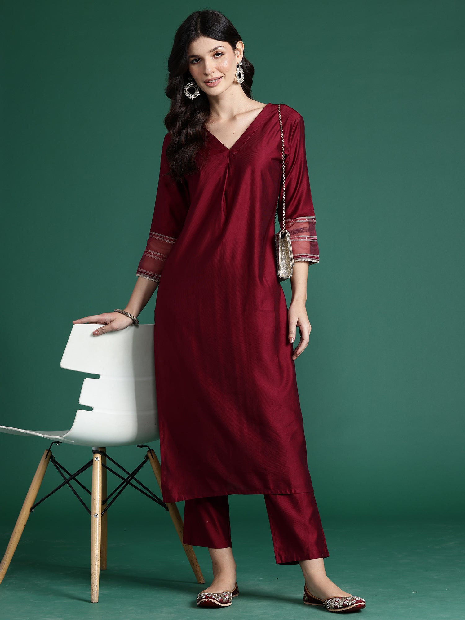 Women's Burgundy Liva Kurta Set - Taantav