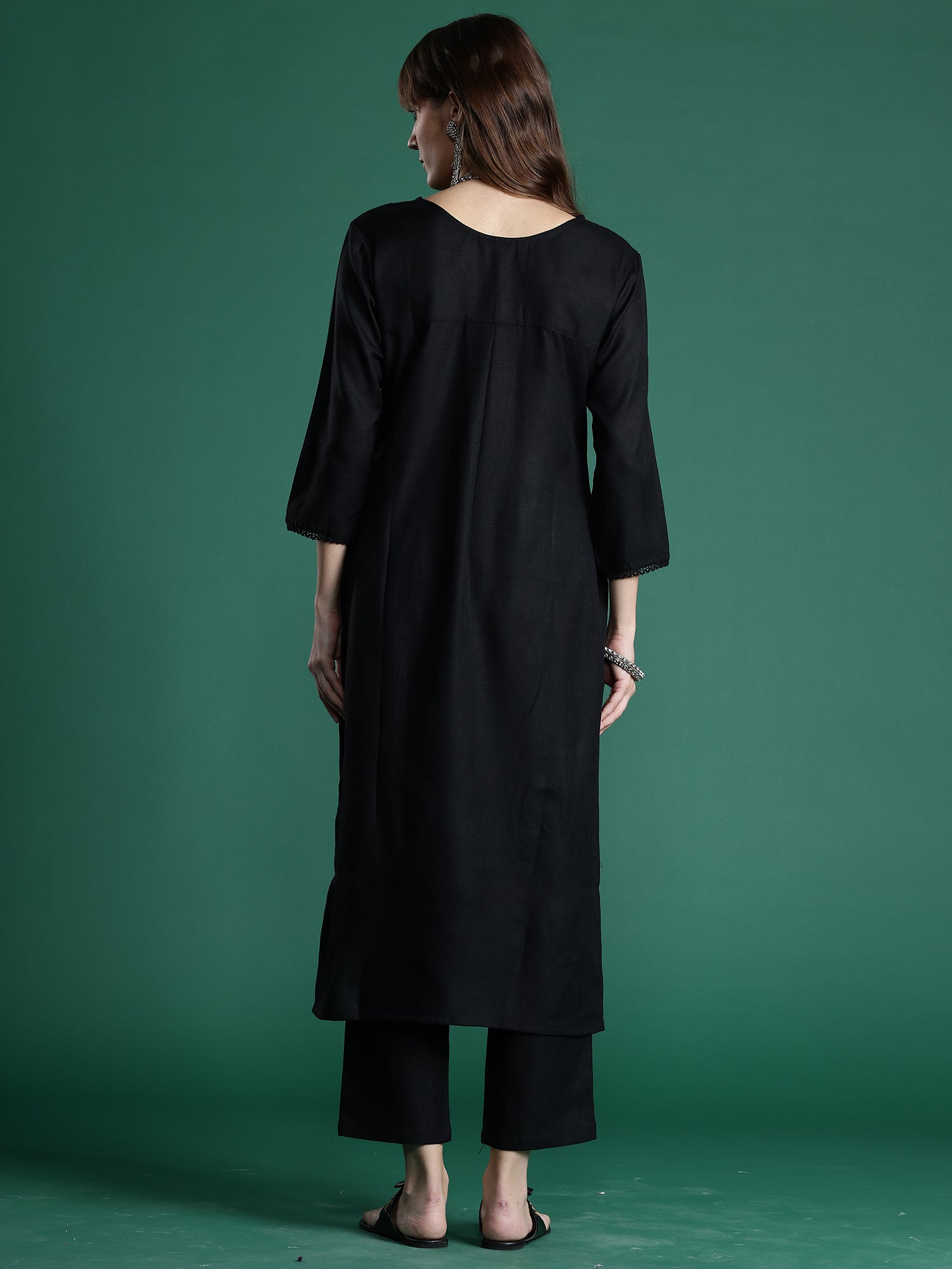 Women's Black Cotton Blend Kurta Set - Taantav