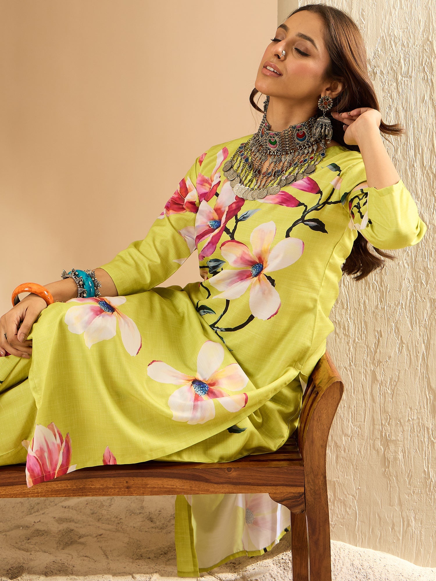 Women's Olive Cotton Blend Kurta Set - Taantav