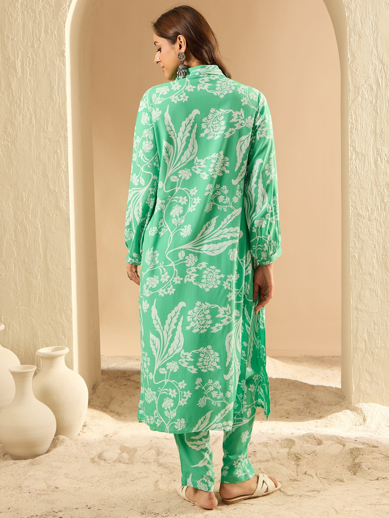 Women's Green Viscose Rayon Kurta Set - Taantav