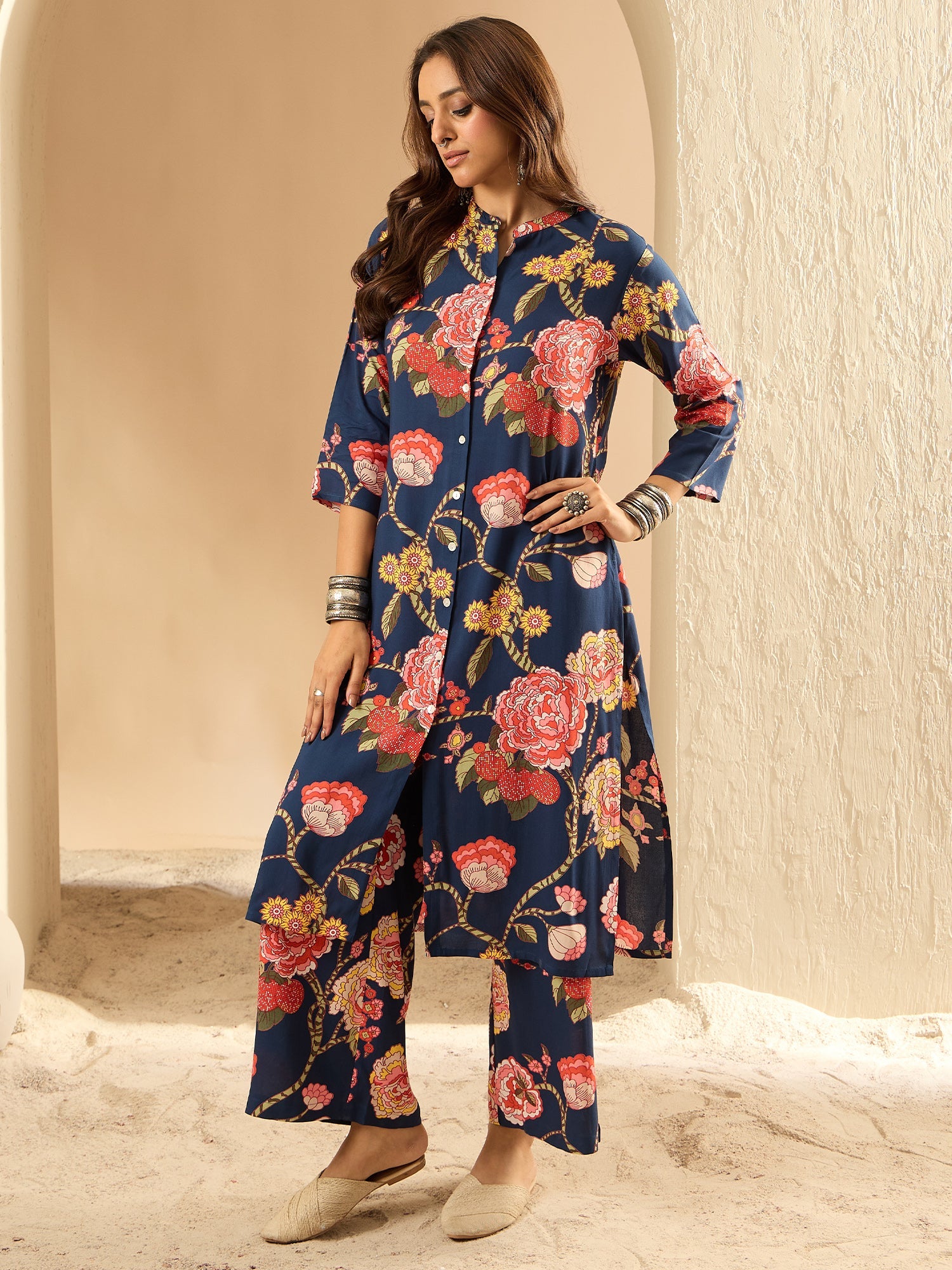 Women's Blue Viscose Rayon Kurta Set - Taantav