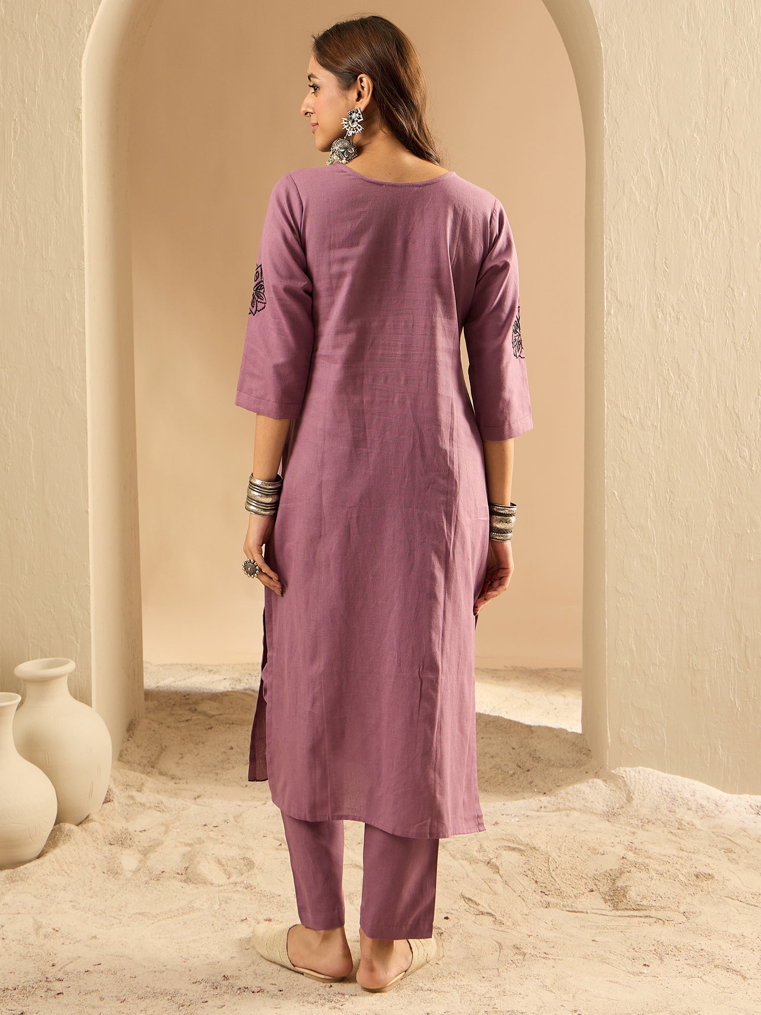 Women's Burgundy Pure Cotton Kurta Set - Taantav