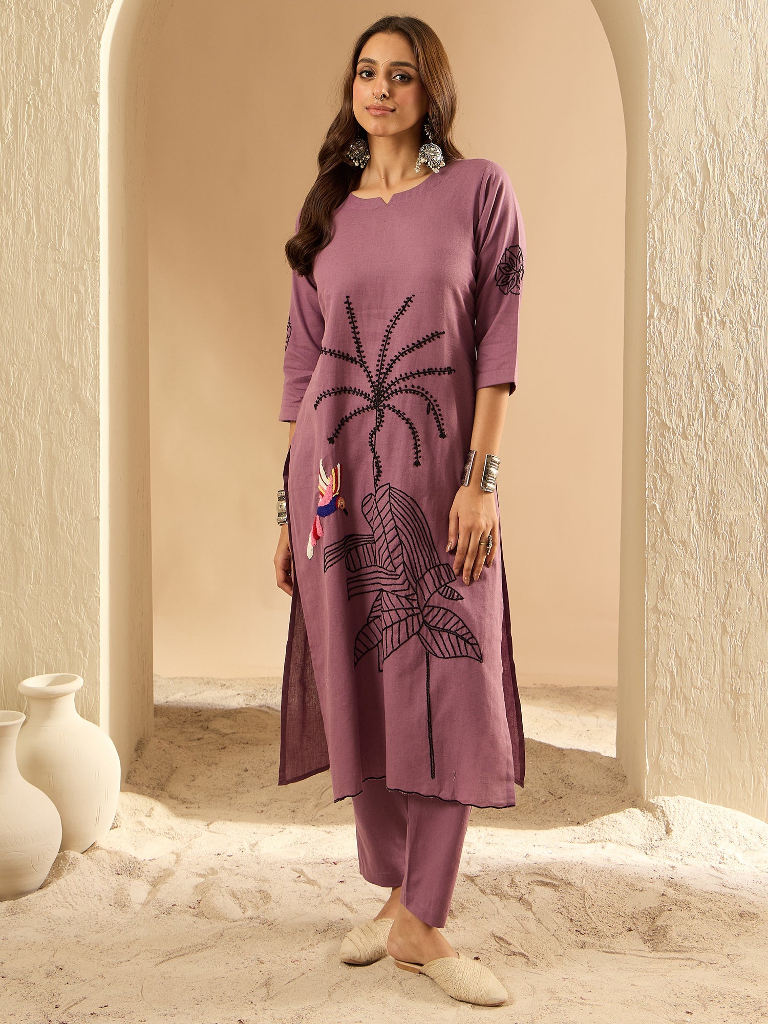 Women's Burgundy Pure Cotton Kurta Set - Taantav