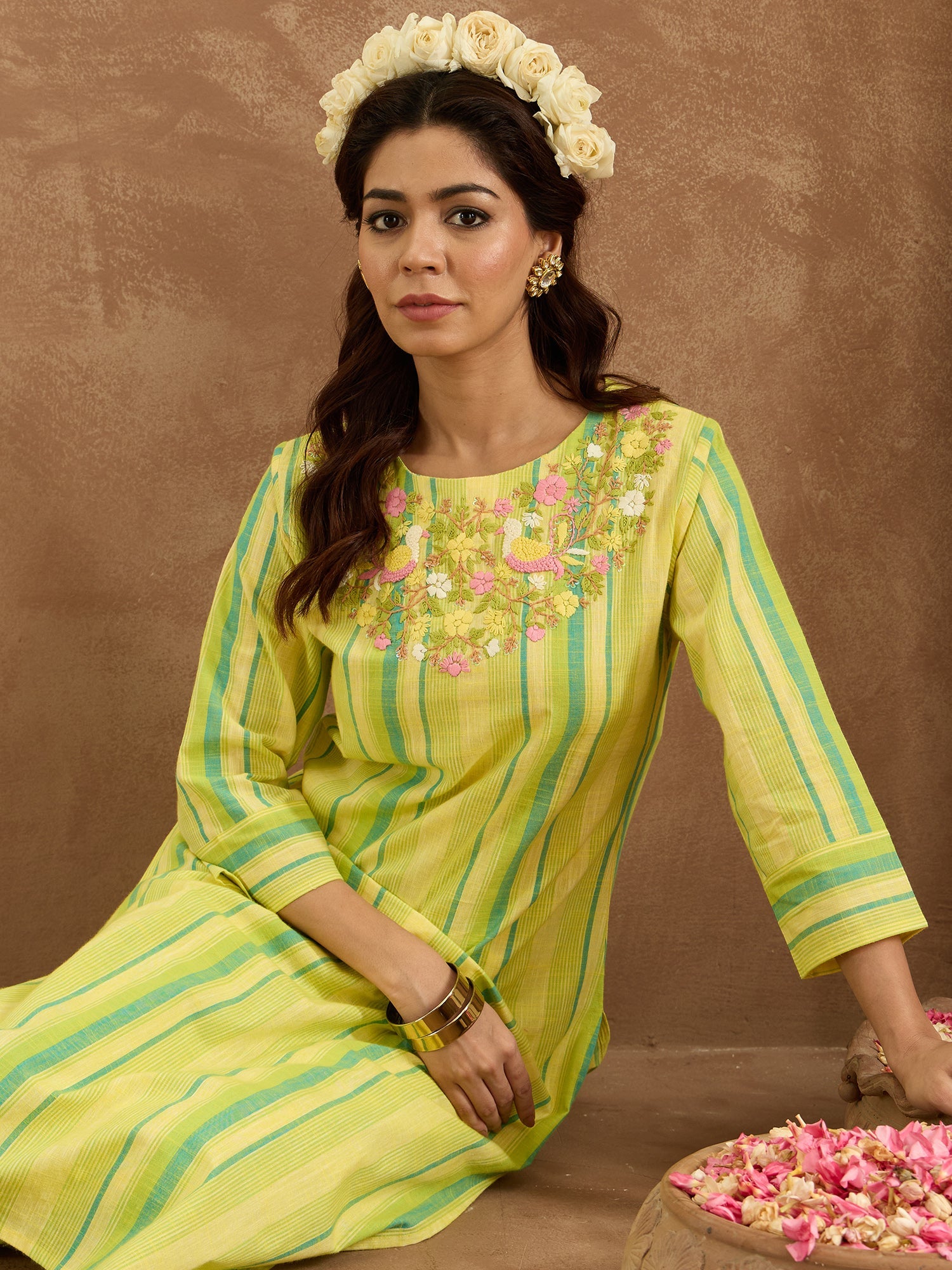 Women's Yellow Pure Cotton Kurta Set - Taantav