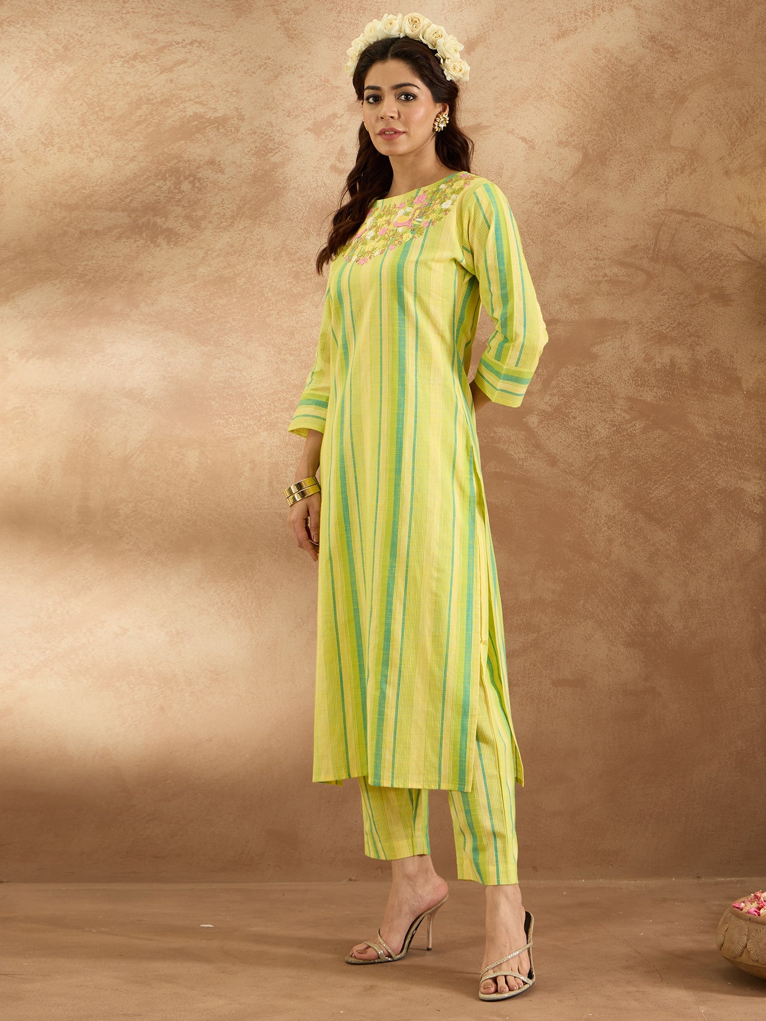 Women's Yellow Pure Cotton Kurta Set - Taantav