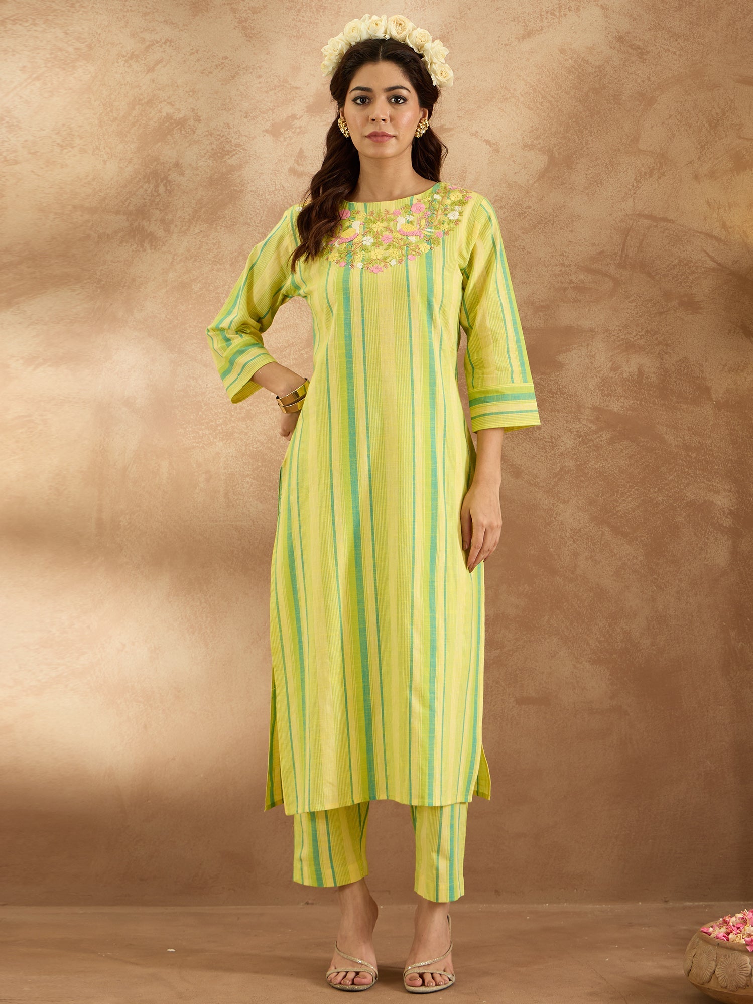 Women's Yellow Pure Cotton Kurta Set - Taantav