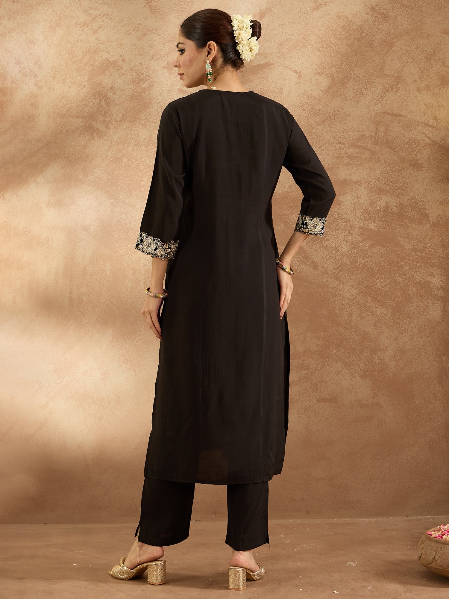 Women's Black Pure Cotton Kurta Set - Taantav