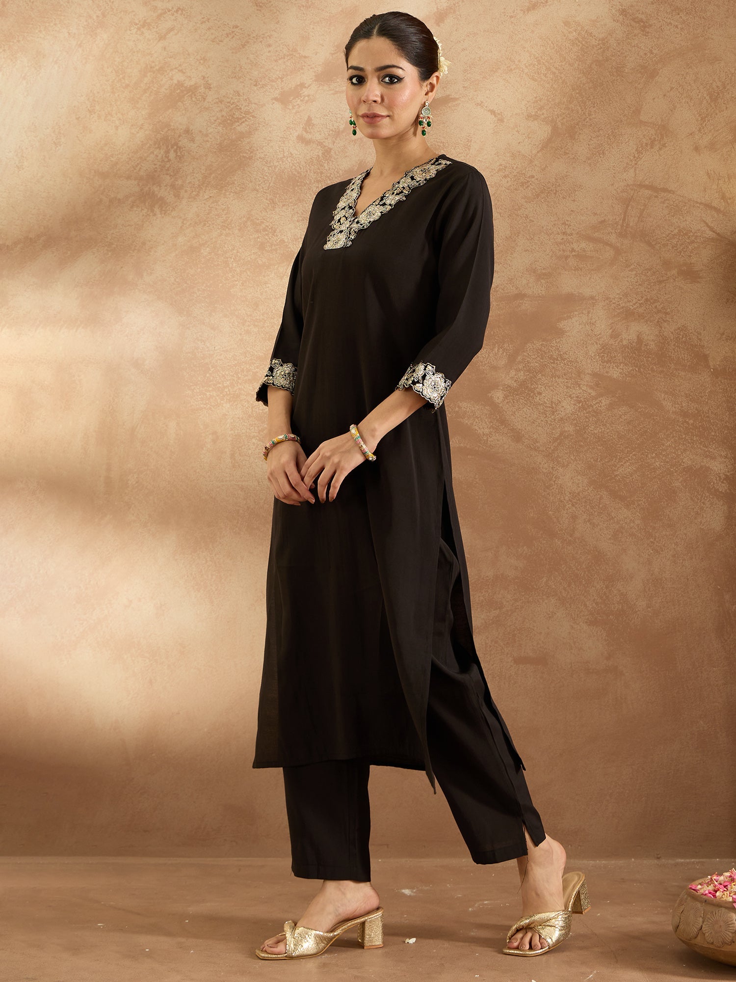 Women's Black Pure Cotton Kurta Set - Taantav