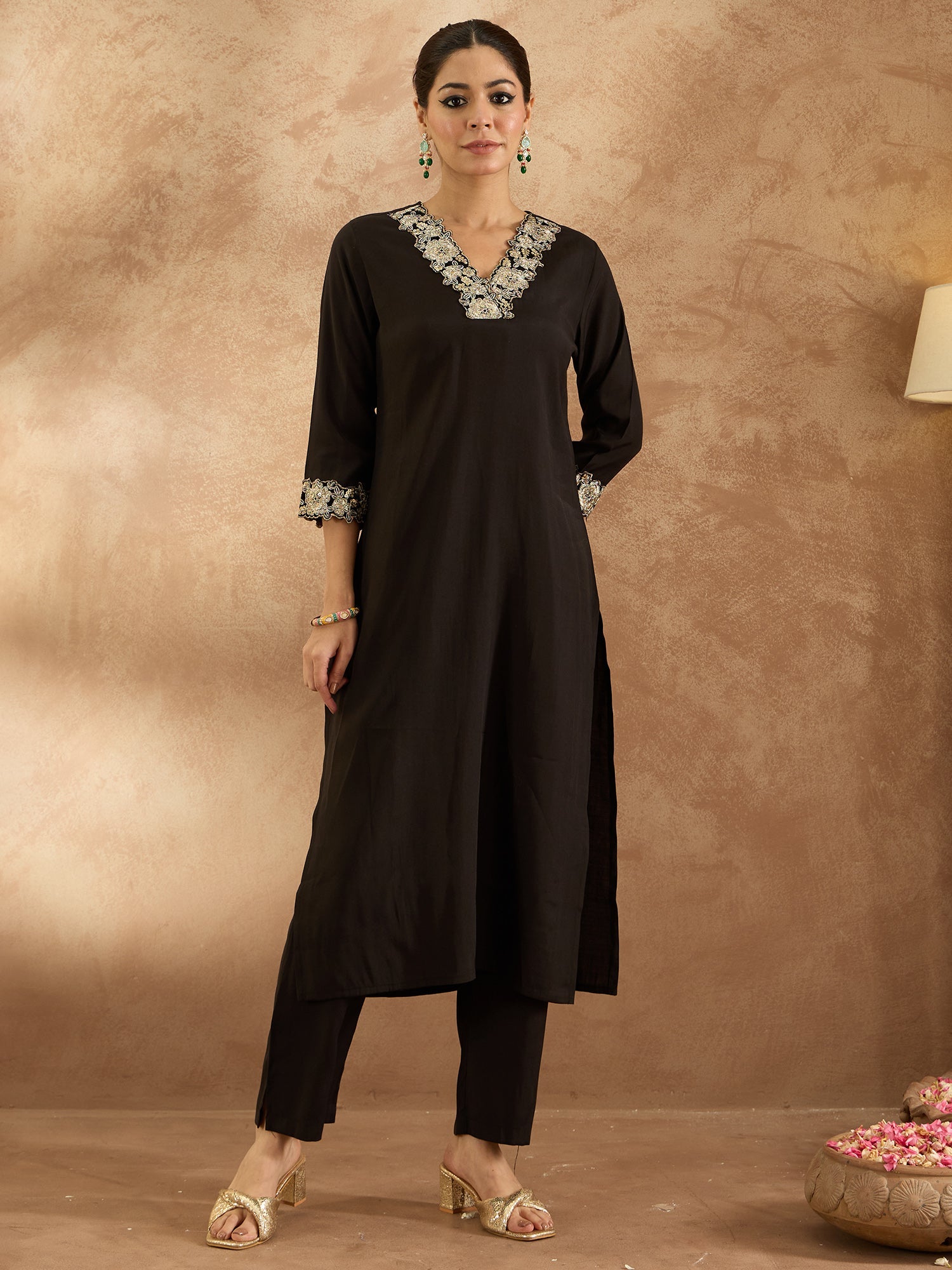 Women's Black Pure Cotton Kurta Set - Taantav