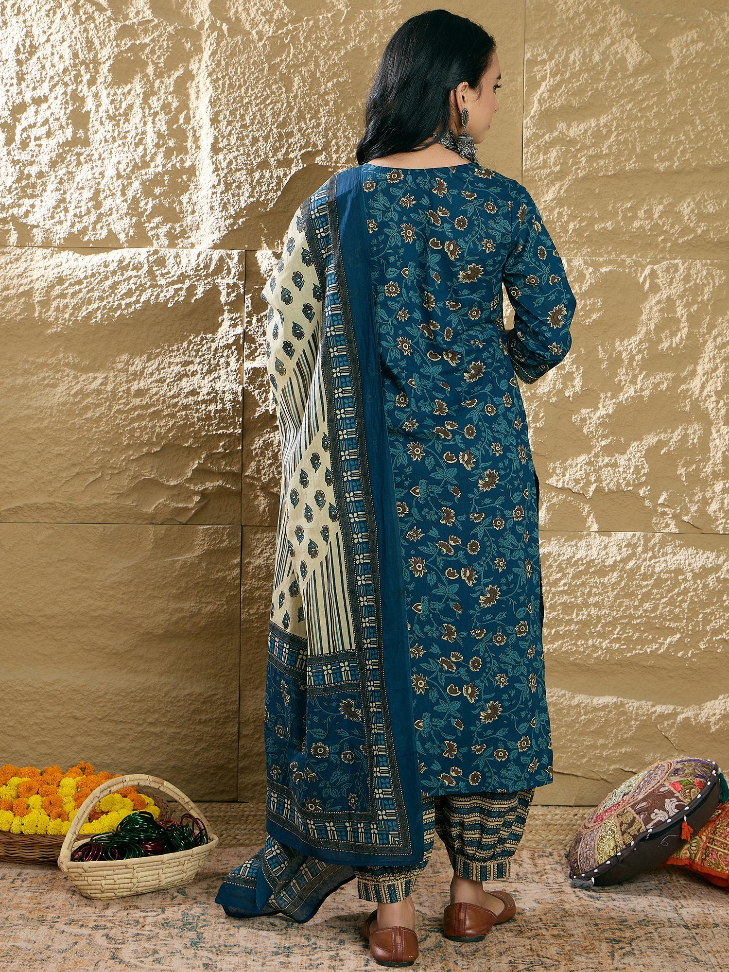 Women's Teal Pure Cotton Kurta Set - Taantav