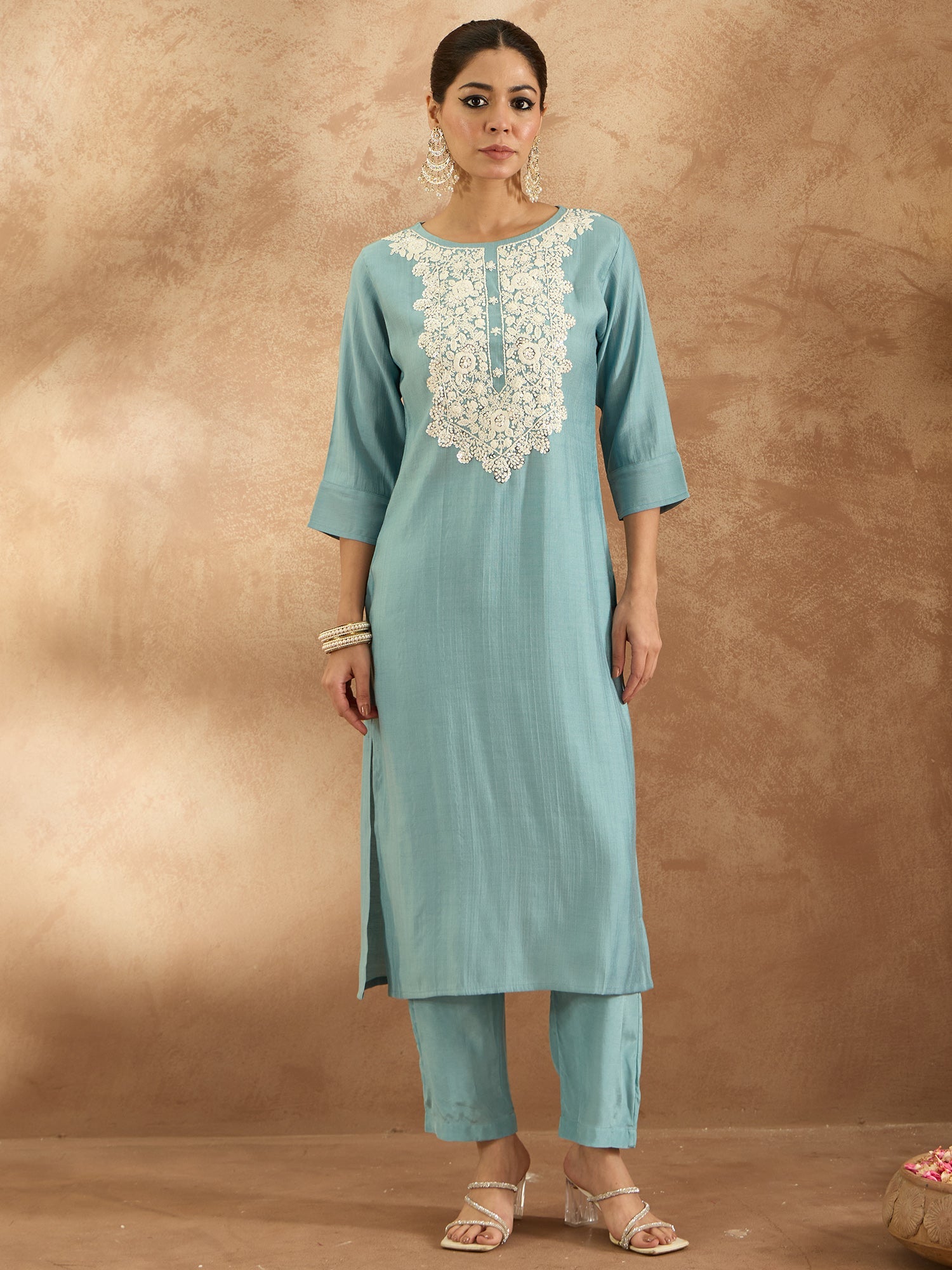 Women's Blue Silk Blend Kurta Set - Taantav