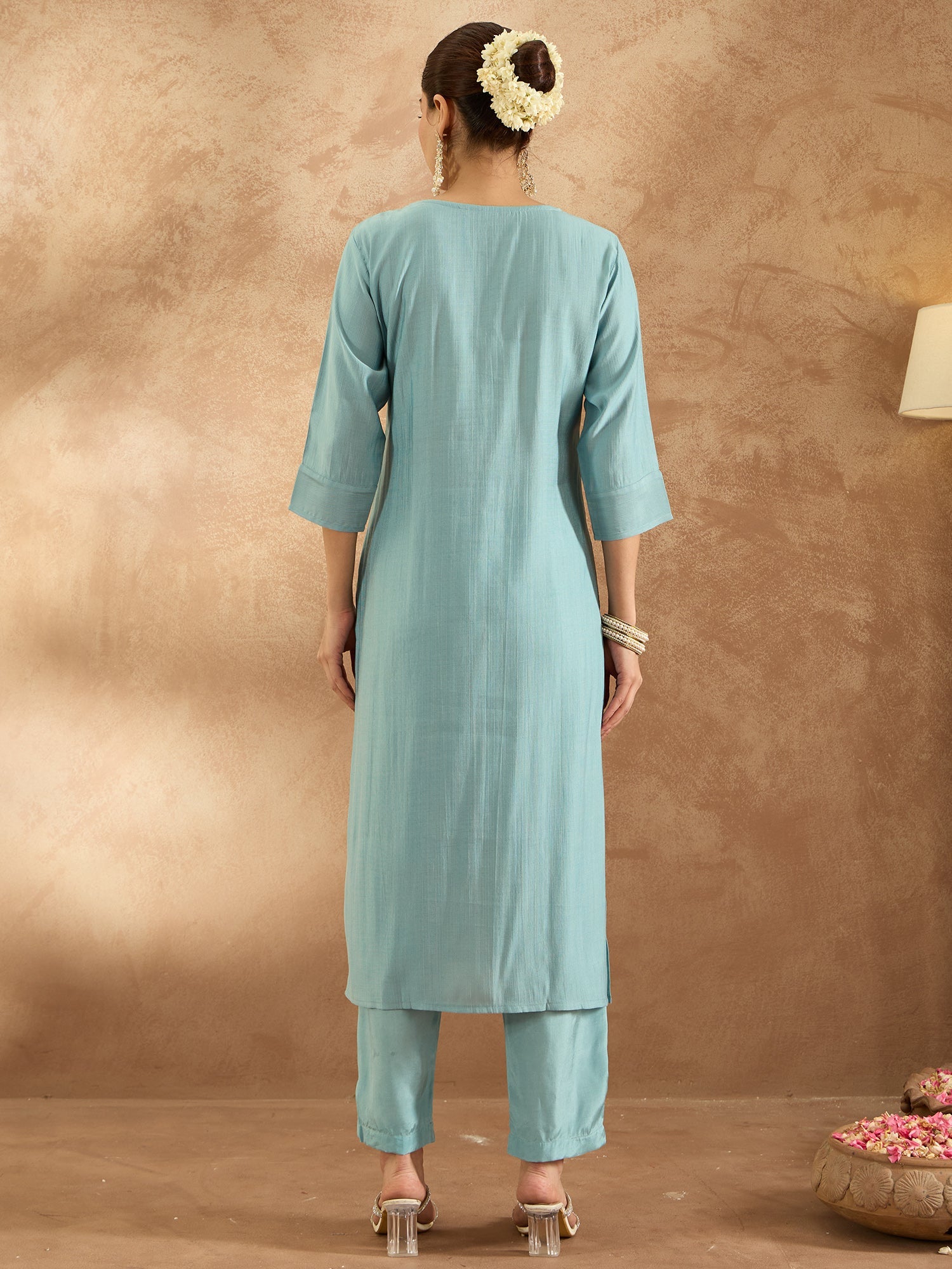 Women's Blue Silk Blend Kurta Set - Taantav