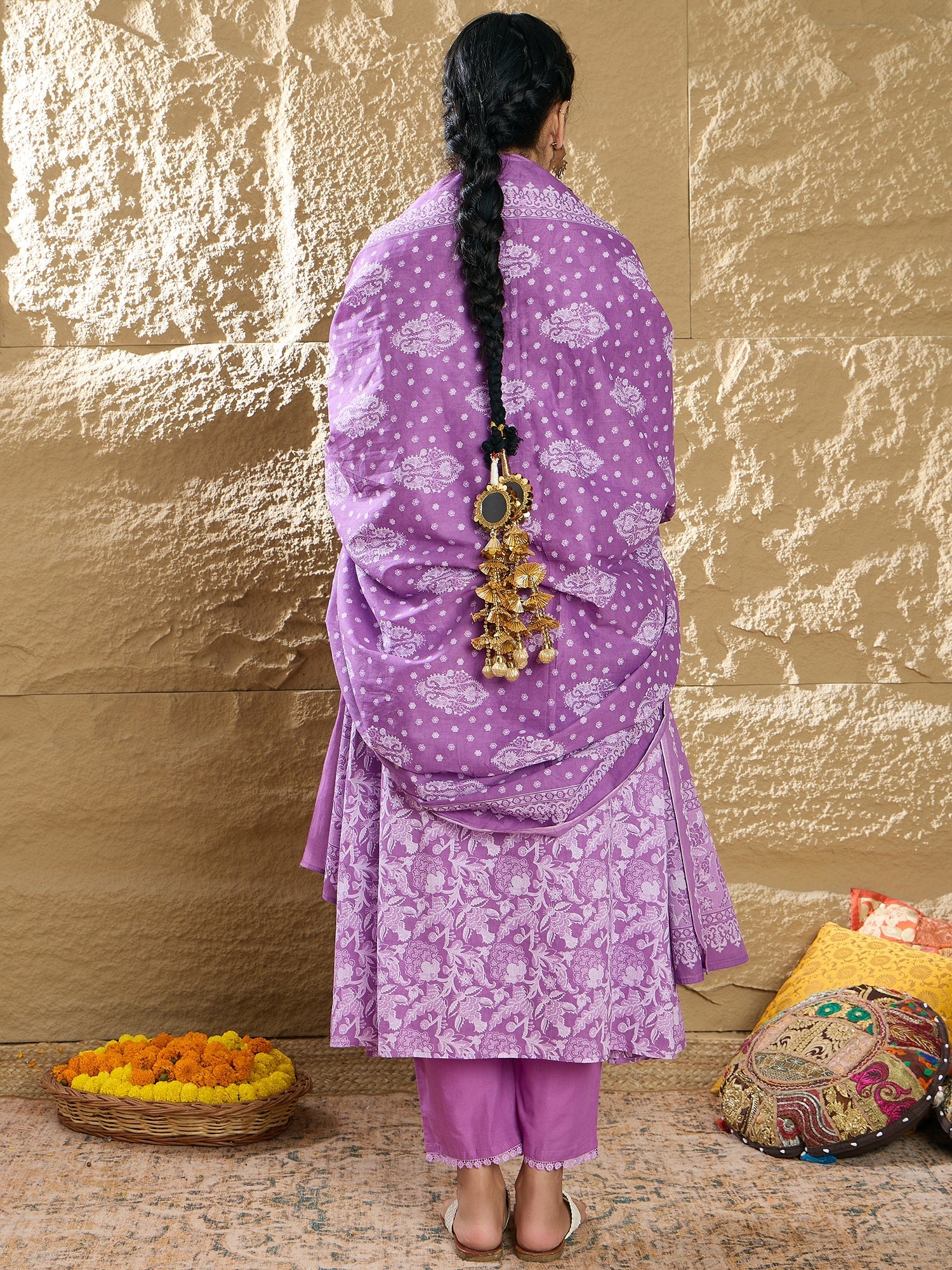 Women's Lavender Pure Cotton Kurta Set - Taantav