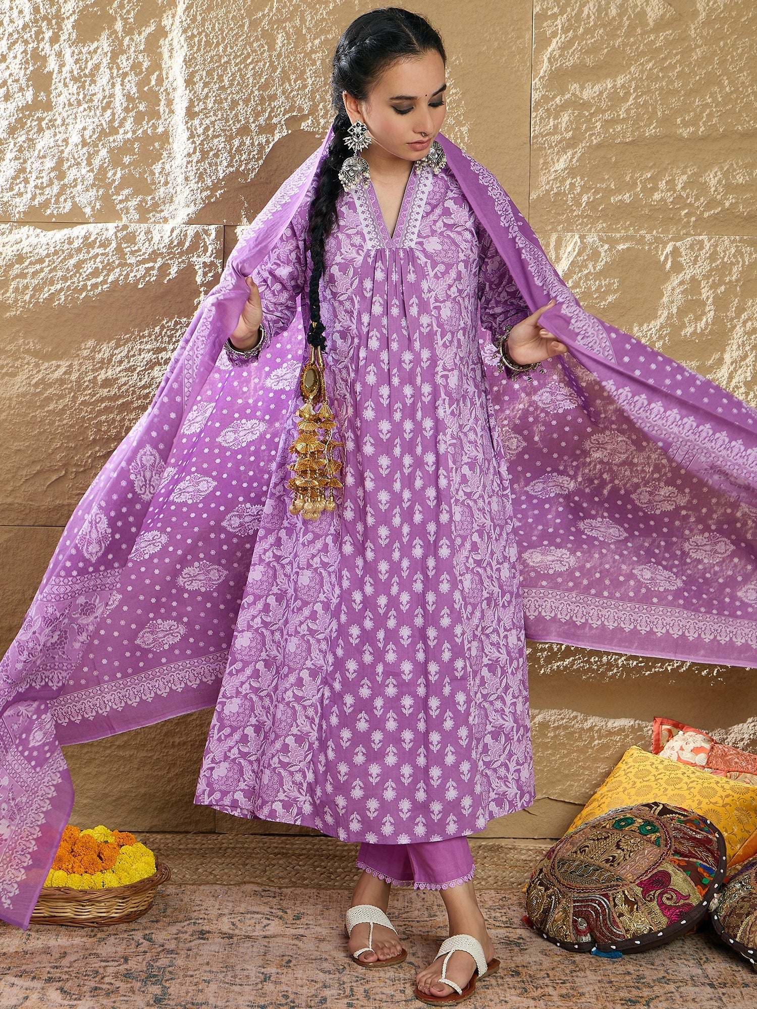 Women's Lavender Pure Cotton Kurta Set - Taantav