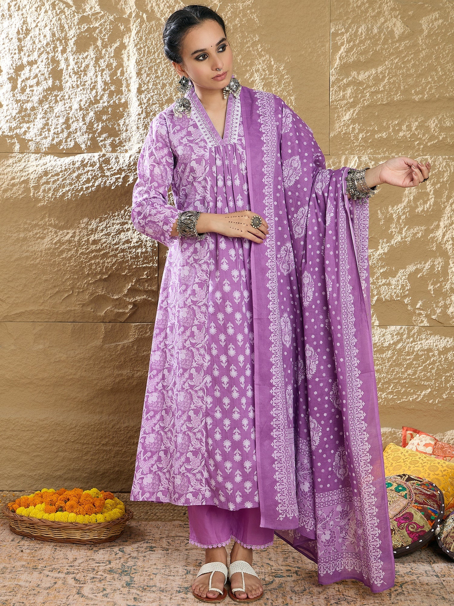 Women's Lavender Pure Cotton Kurta Set - Taantav