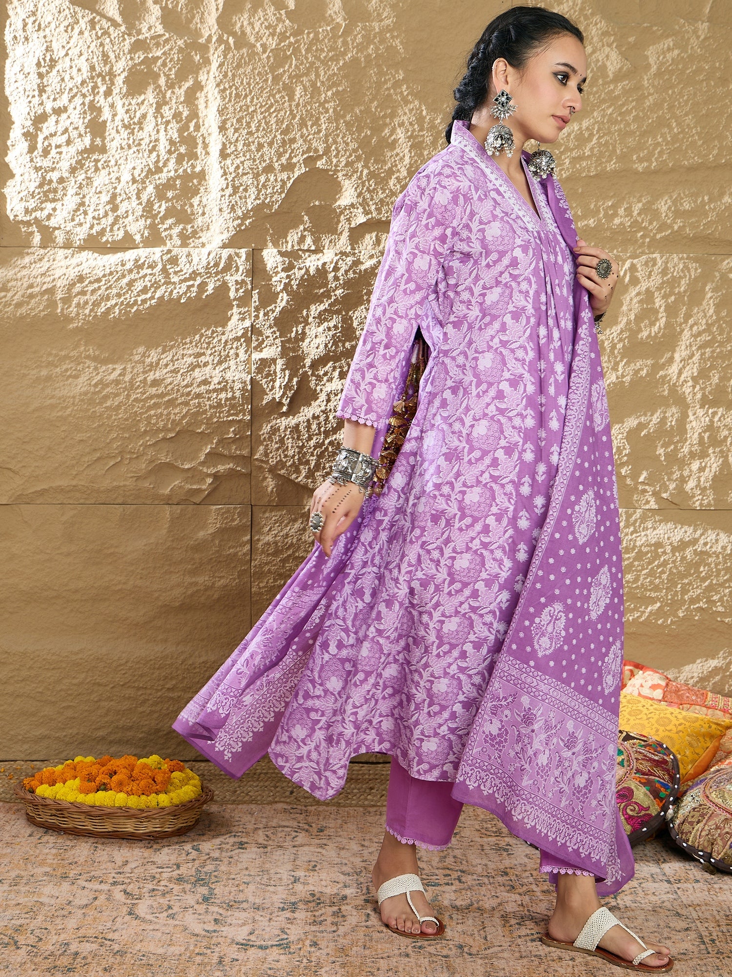 Women's Lavender Pure Cotton Kurta Set - Taantav