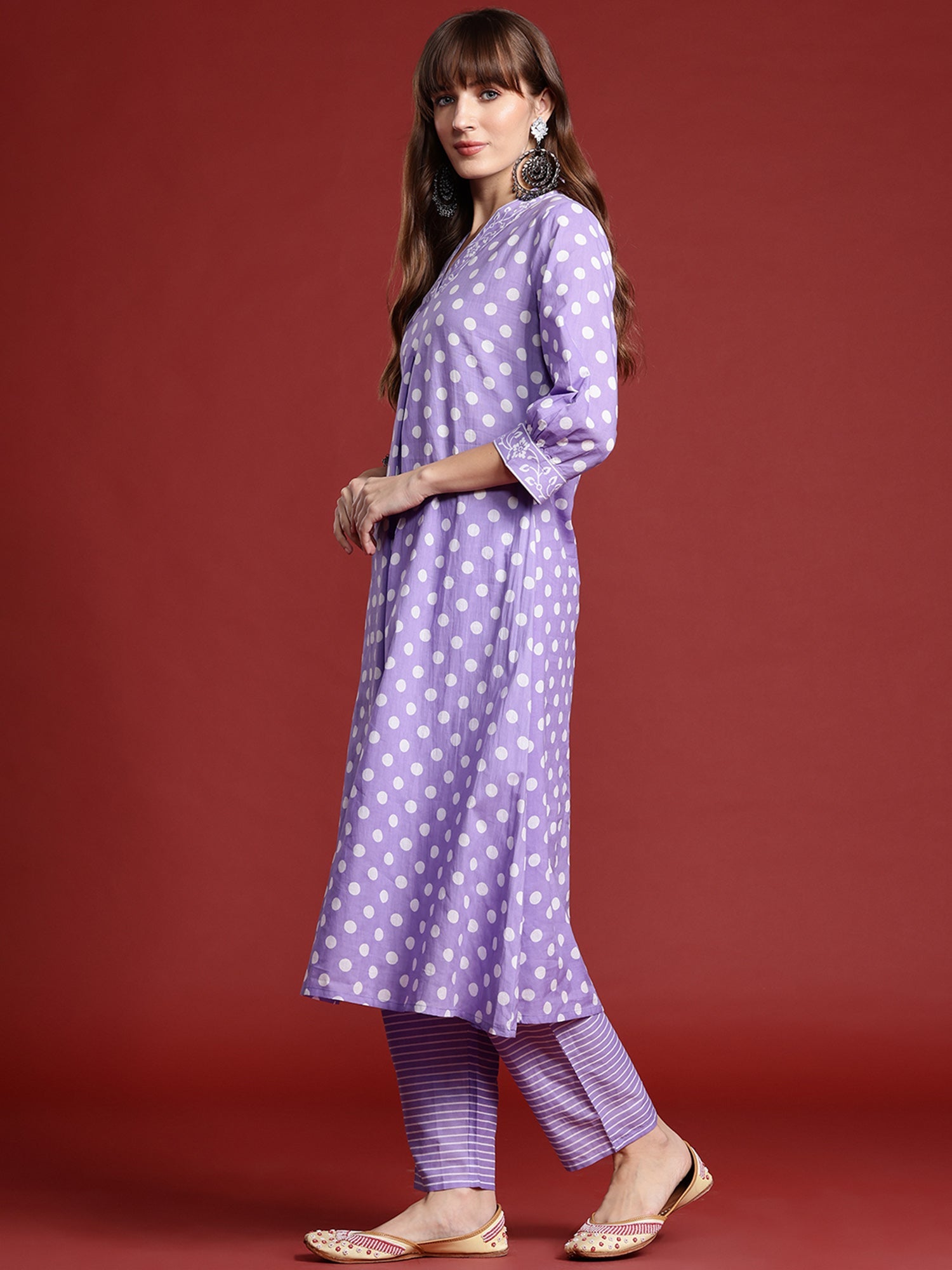 Women's Lavender Pure Cotton Kurta Set - Taantav