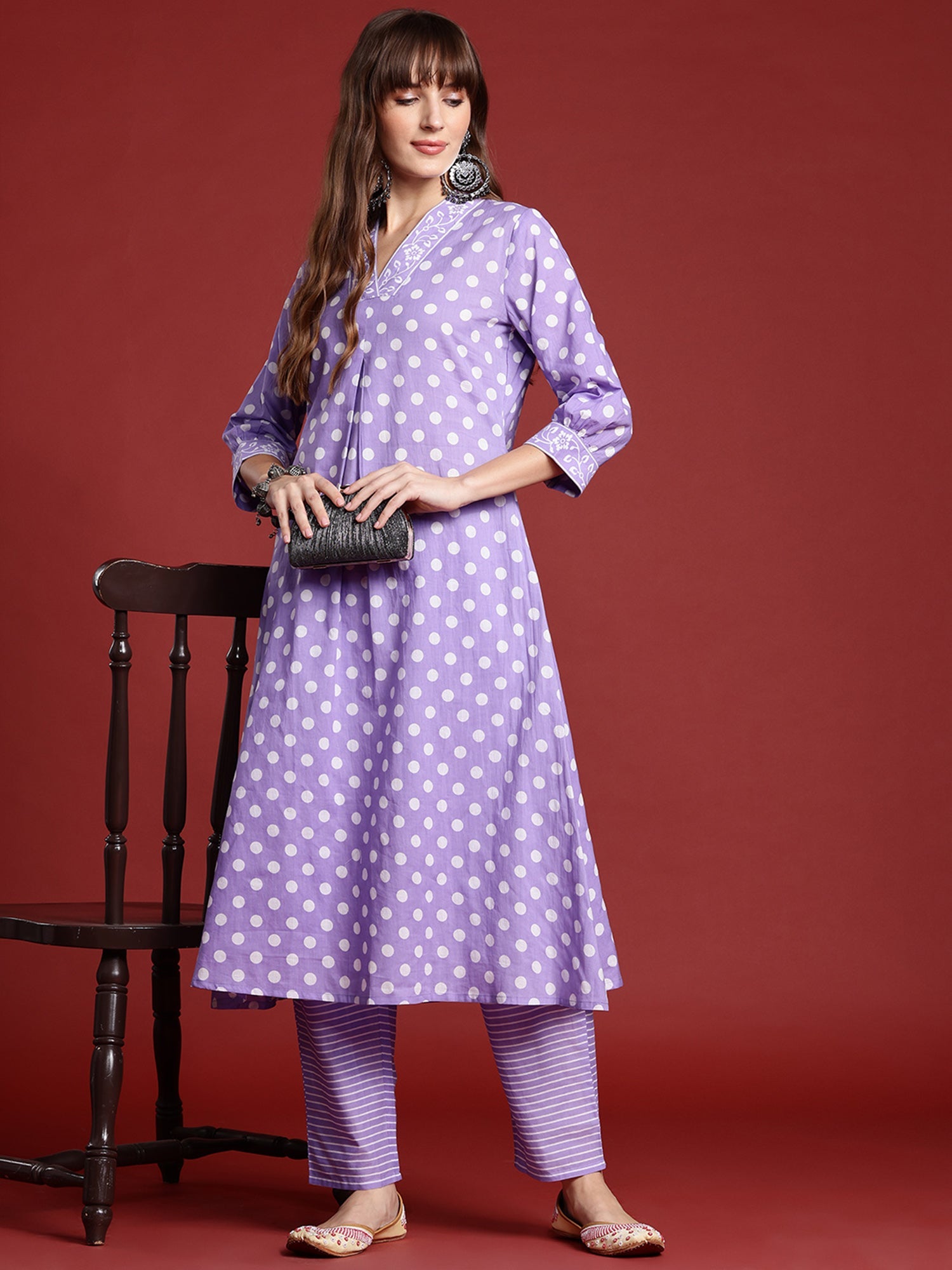 Women's Lavender Pure Cotton Kurta Set - Taantav