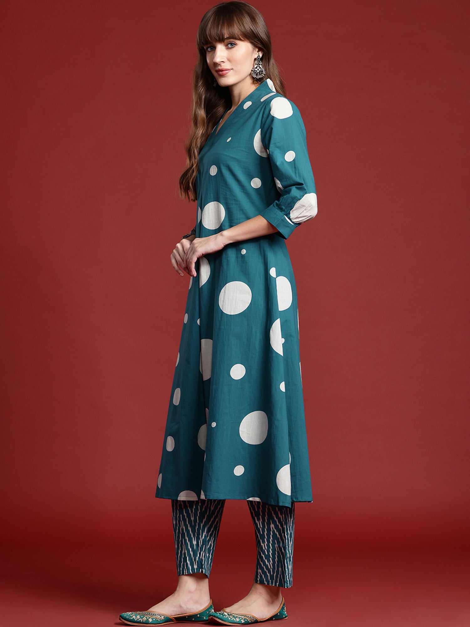 Women's Teal Pure Cotton Kurta Set - Taantav