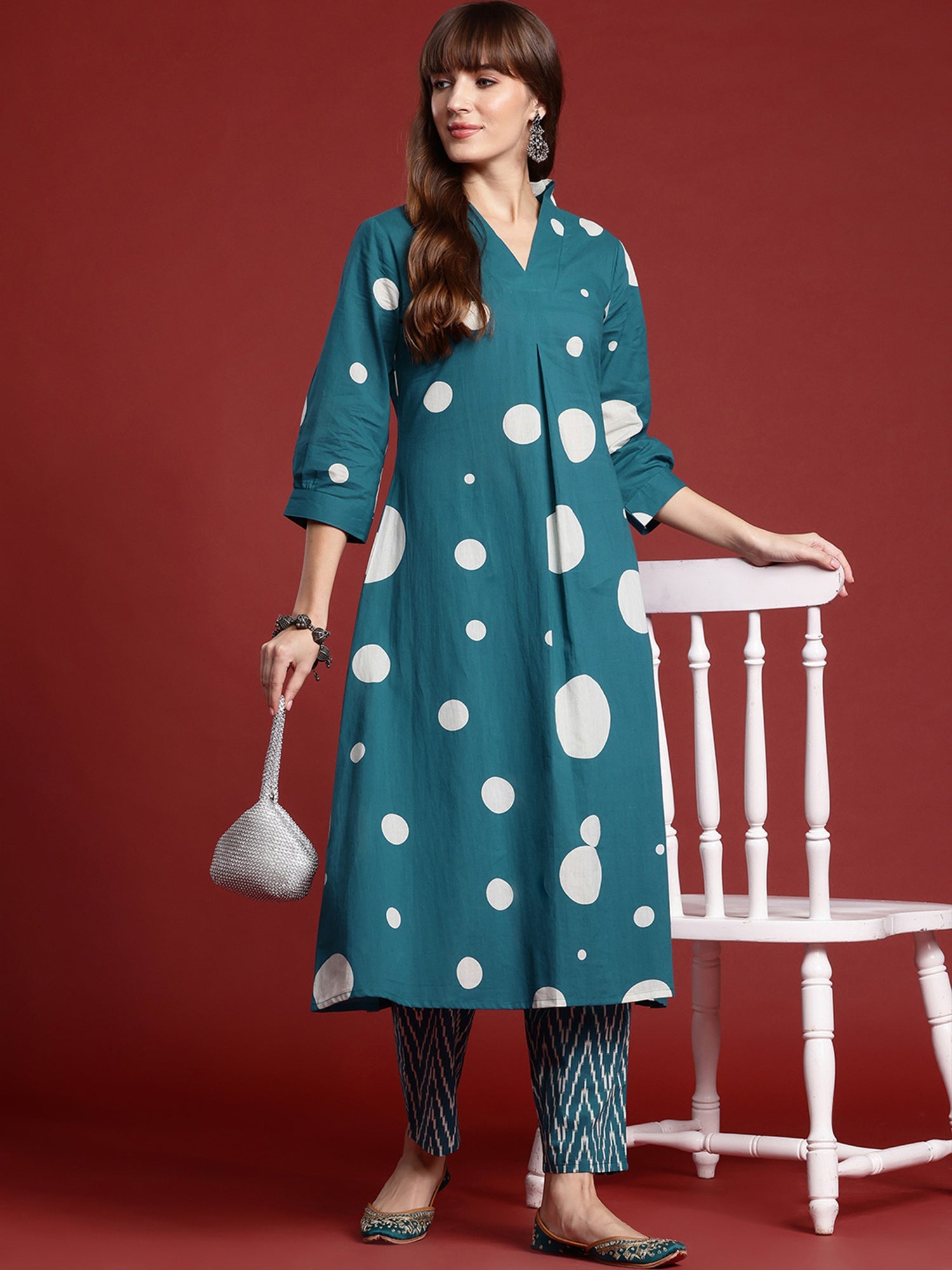 Women's Teal Pure Cotton Kurta Set - Taantav