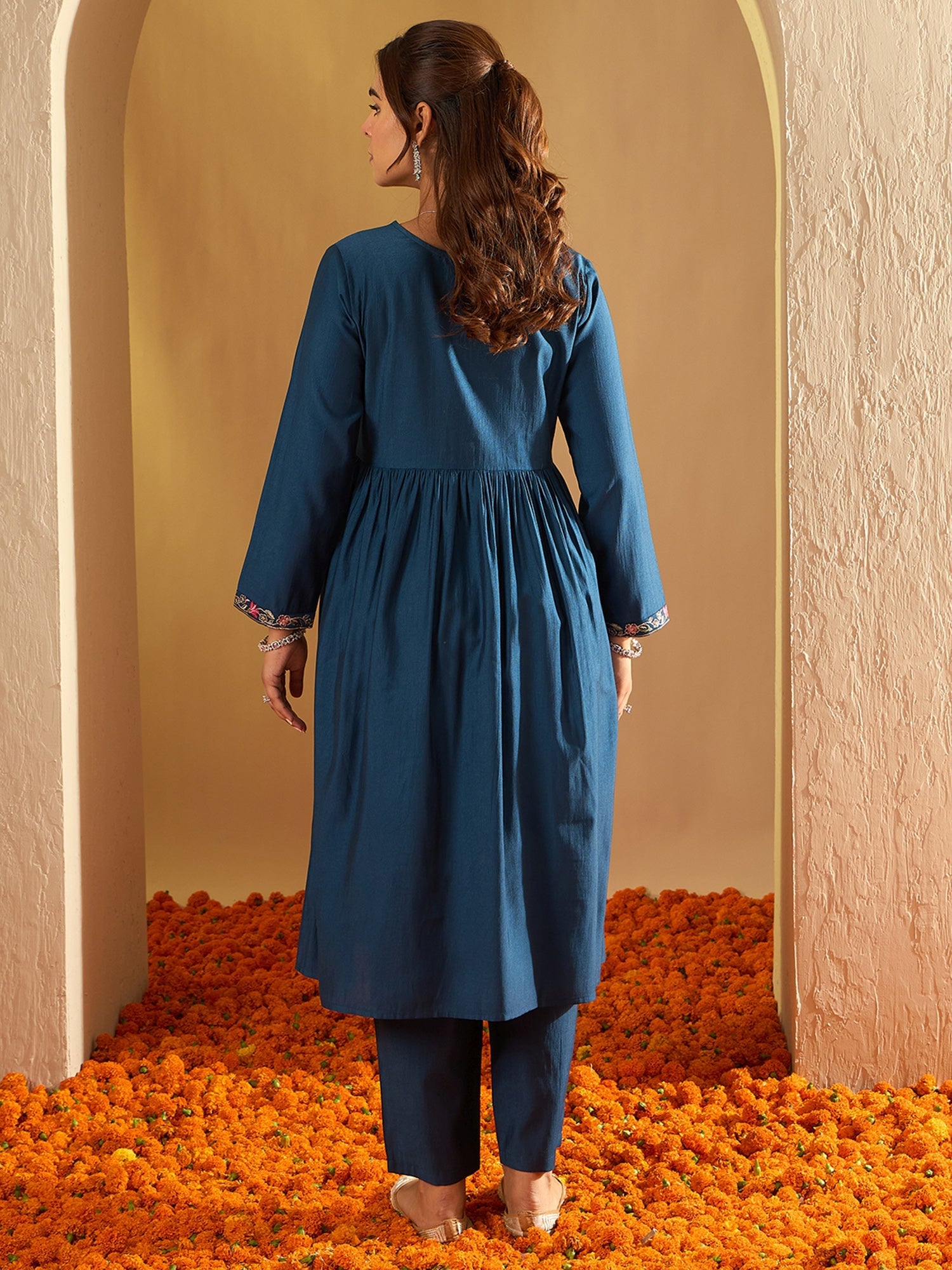 Women's Teal Liva Kurta Set - Taantav