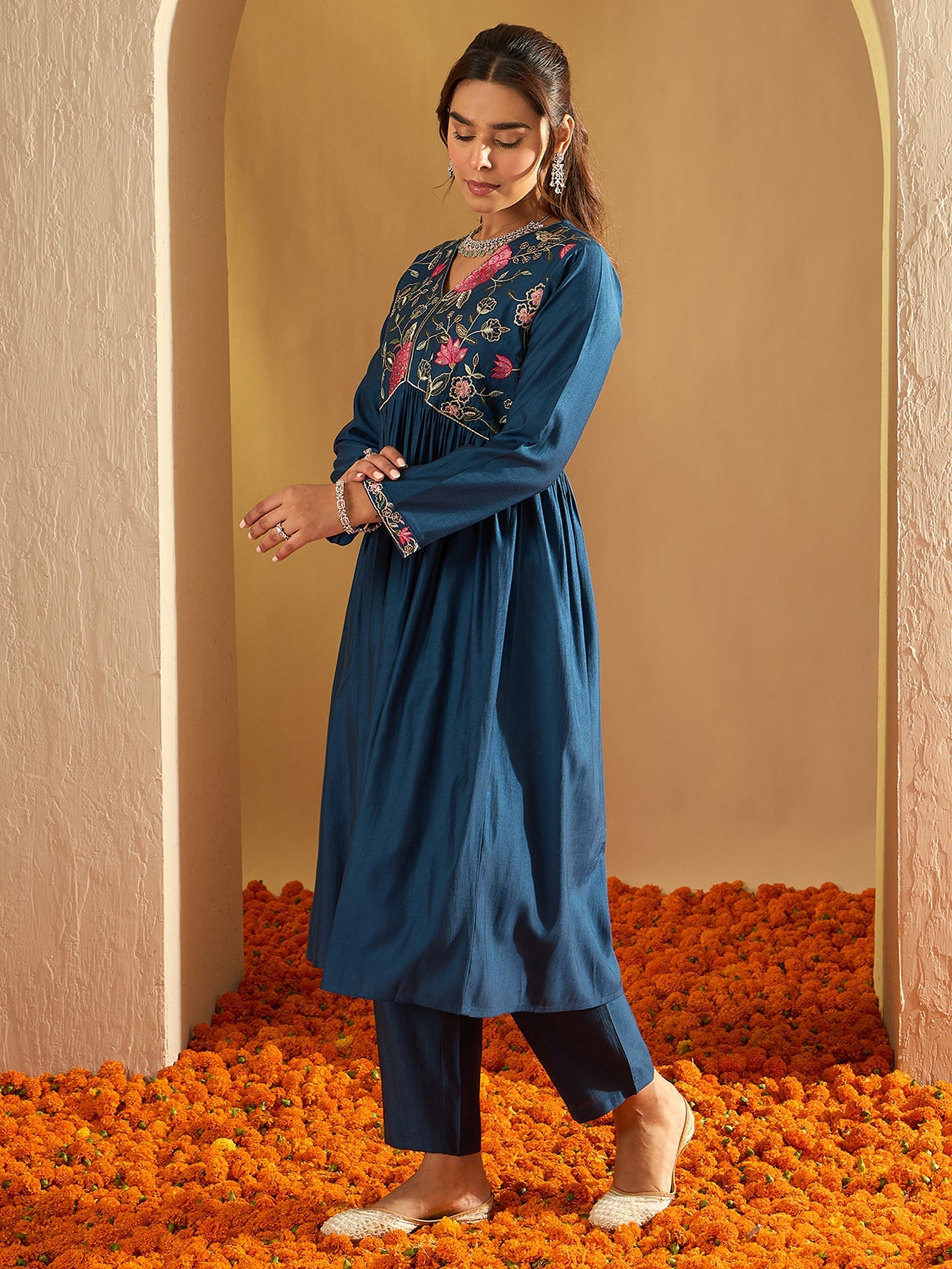 Women's Teal Liva Kurta Set - Taantav