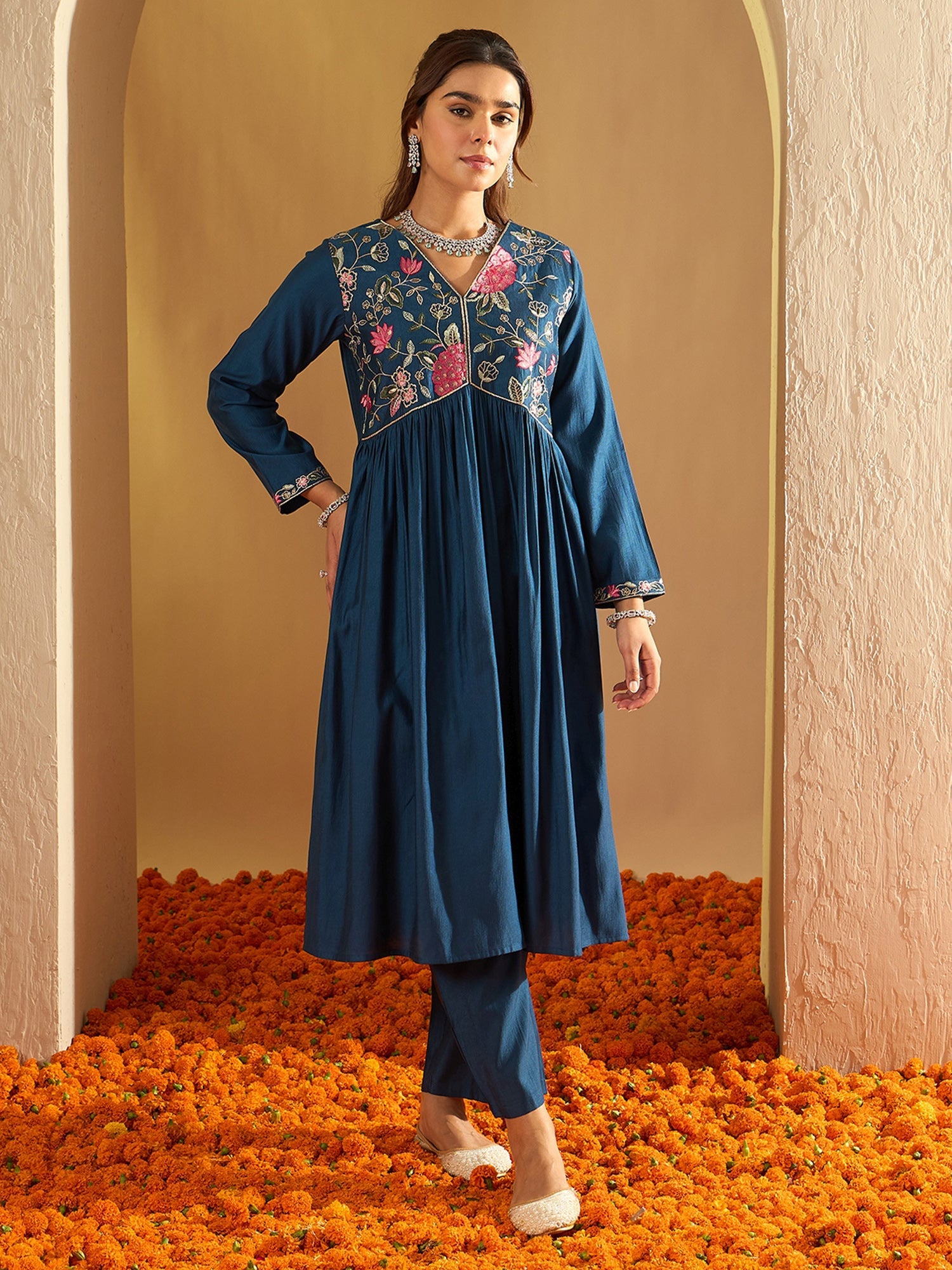 Women's Teal Liva Kurta Set - Taantav